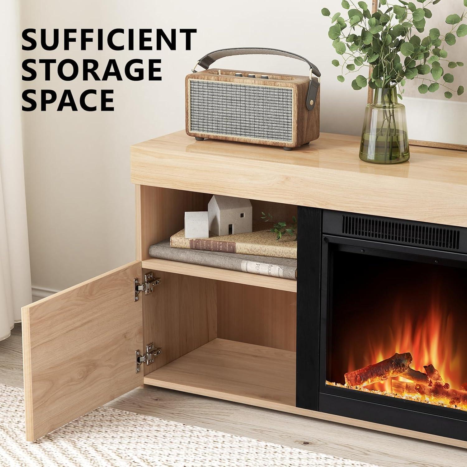 COWSAR COWSAR TV Stand for TVs up to 60" with Electric Fireplace with Remote Control,Adjustable Real 3d Flame Brightness