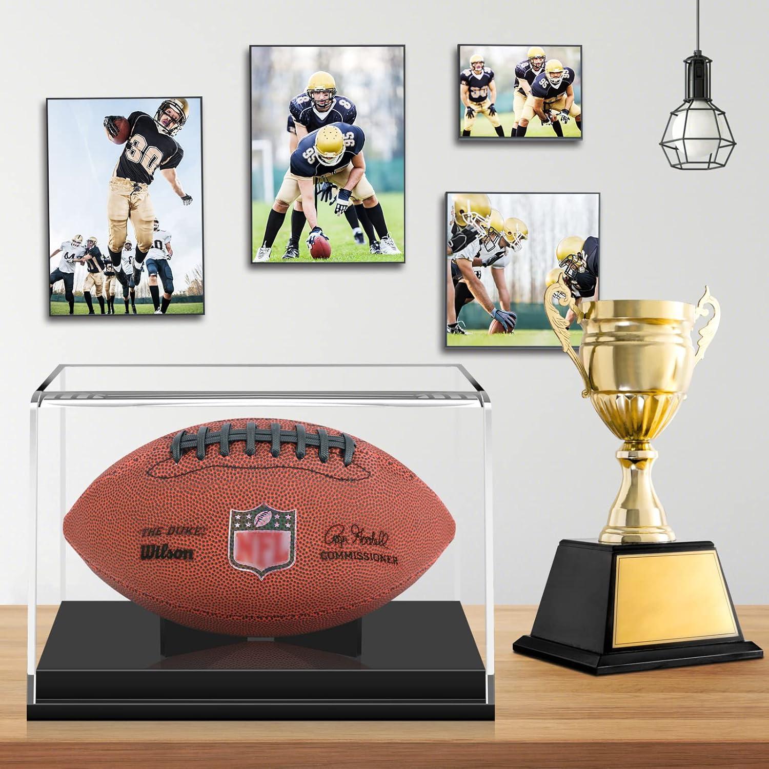 timcorr Acrylic Memorabilia Display Box Case with Brackets Hanger for Football, 11.8" x 7.9" x 7.2"