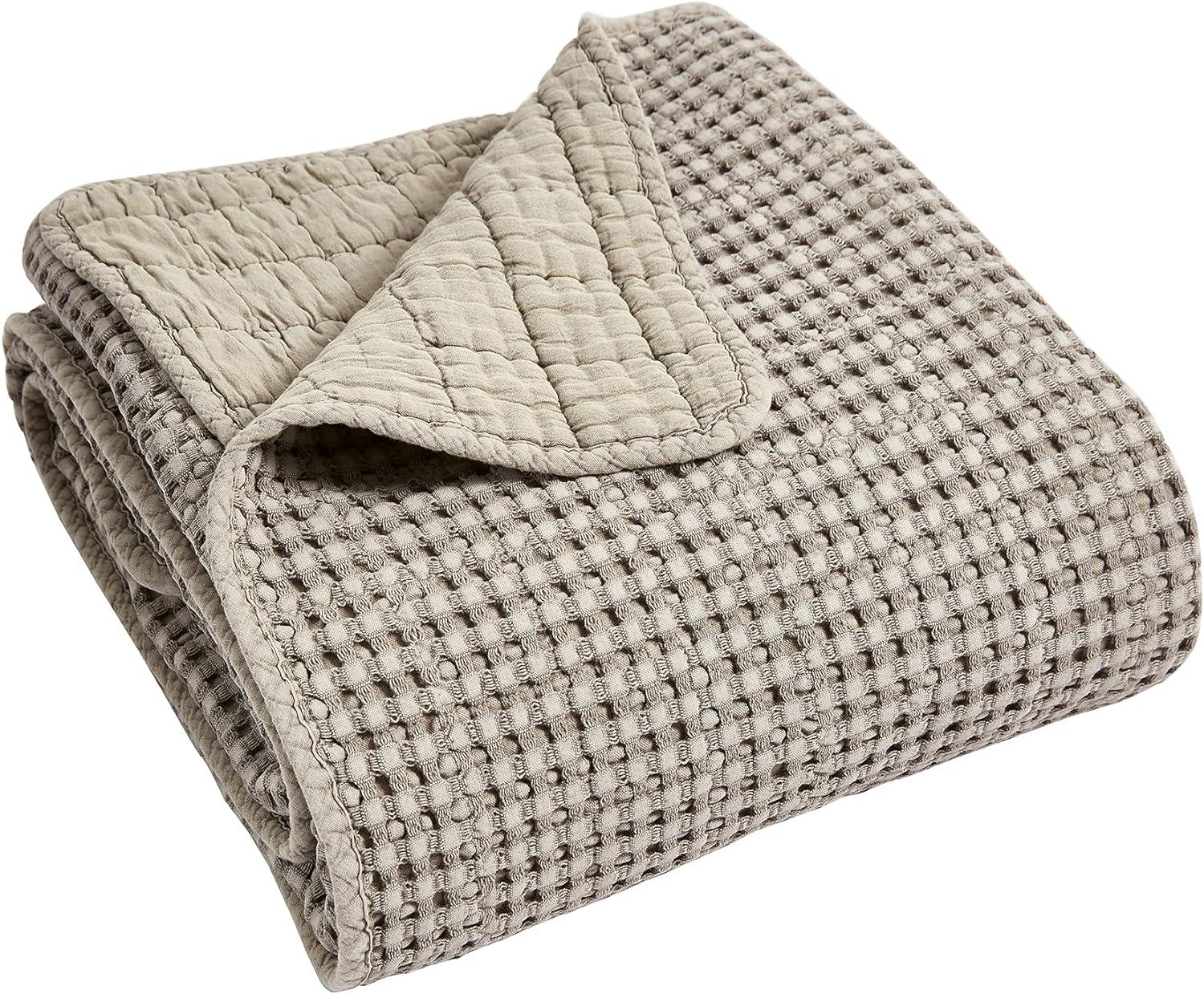 Luxe Taupe Cotton Sherpa Reversible Waffle Throw 50x60