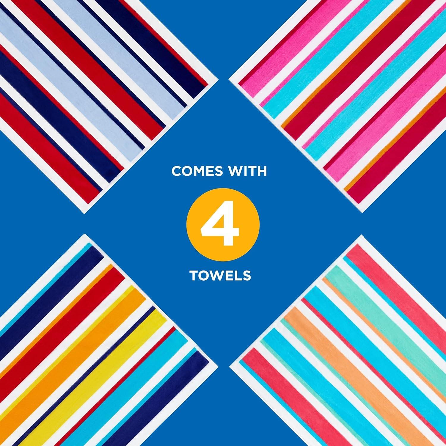 Large Multicolor Stripe Quick Dry Cotton Beach Towels - 4 Pack