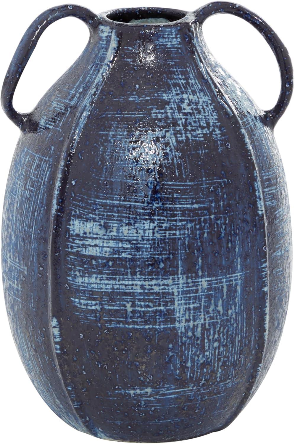Blue Ceramic Round Table Vase with Handles