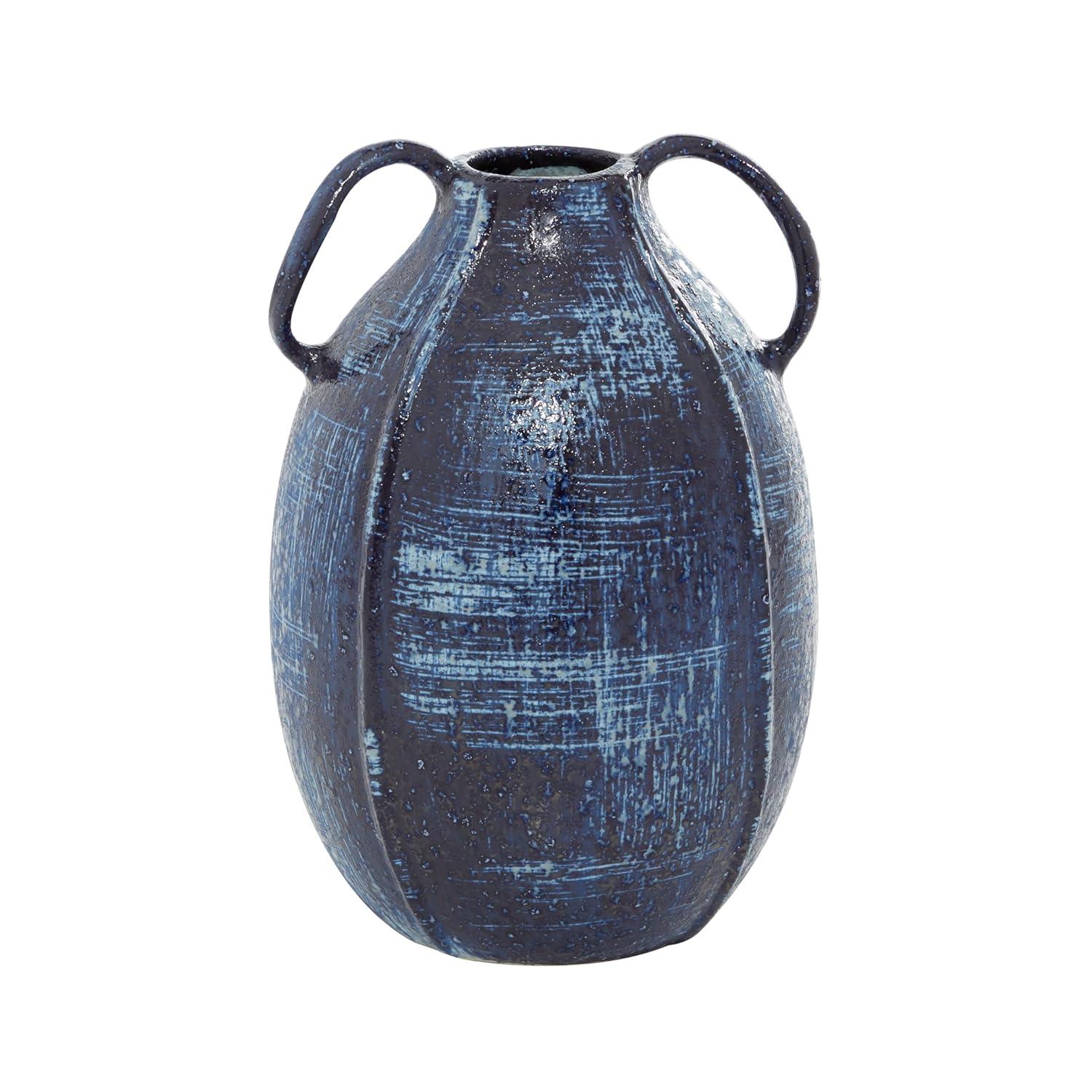 Blue Ceramic Round Table Vase with Handles
