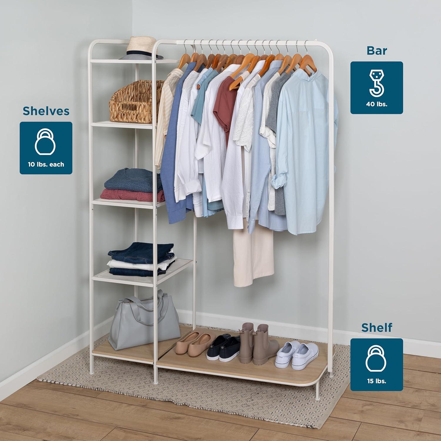 White and Ash Portable Clothing Rack with Shelves