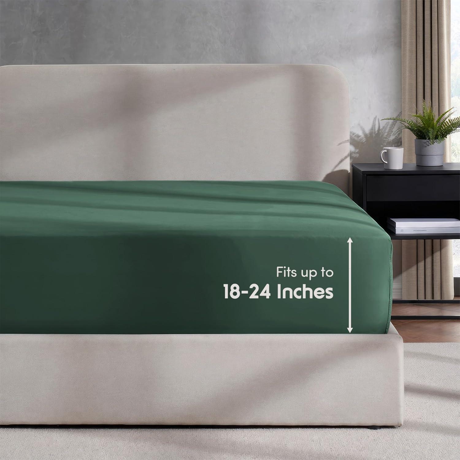 Nestl Fitted Sheet Cal King Size, Extra Deep Pocket Fitted Sheet Only, Ultra Soft Microfiber Fitted Bed Sheet Fits up to 24" Mattress - Hunter Green