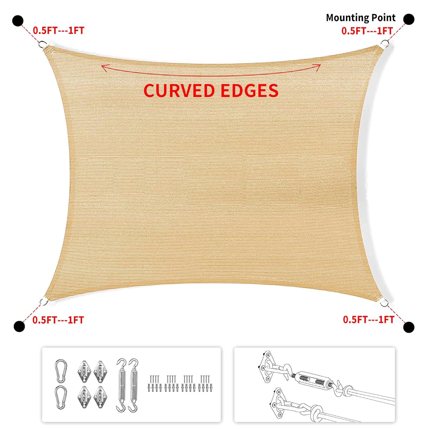 Shade&Beyond Rectangle Sun Shade Sail 12'X16' for Patio Yard Deck, Light Grey (We Make Custom Size)