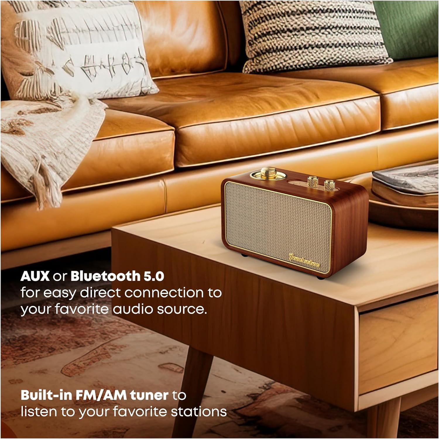 Retro Bluetooth Speaker Wood Vintage Bluetooth Speaker Small Wireless Old Fashion Style, AM/FM Tunning Dial,Electronics for Home, Perfect for Cafe,Restaurant,Vintage Store, Bedroom(Retro Wood)