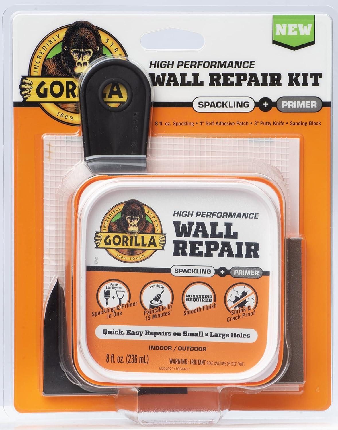 Gorilla Glue Wall Repair Kit. 4oz Spackling & Patch, 3" Putty Knife and 220 Grit Sanding Block Color