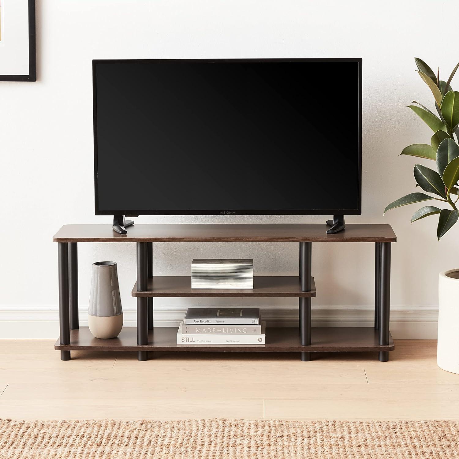 Living Room Corner TV Stand for 50" Screens in Dark Brown/Black