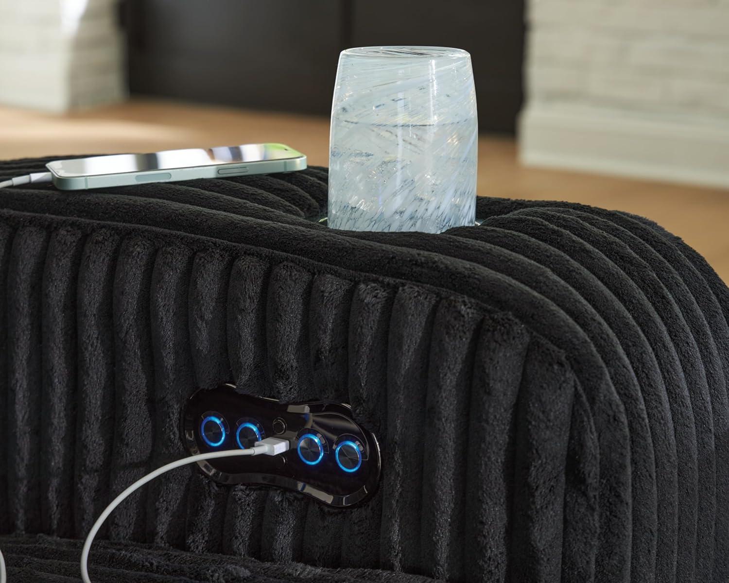 Signature Design by Ashley The Man-Den Leather Power Recliner in Gray