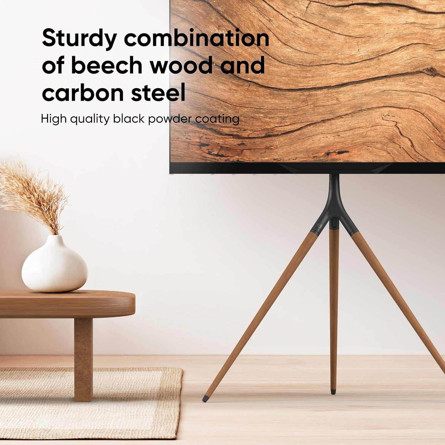 ONKRON Tripod TV Stand Wood for TVs up to 65" and 77 lbs, Swivel Floor Corner TV Stand Adjustable