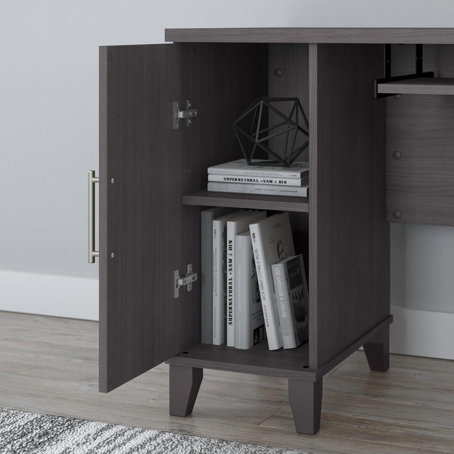 Bush Furniture Somerset 60" L Shaped Desk with Storage, Storm Gray