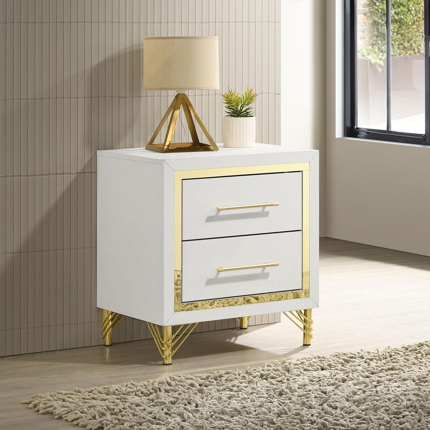 Coaster Lucia Modern 2-drawer Wood Nightstand Bedside Table White and Gold