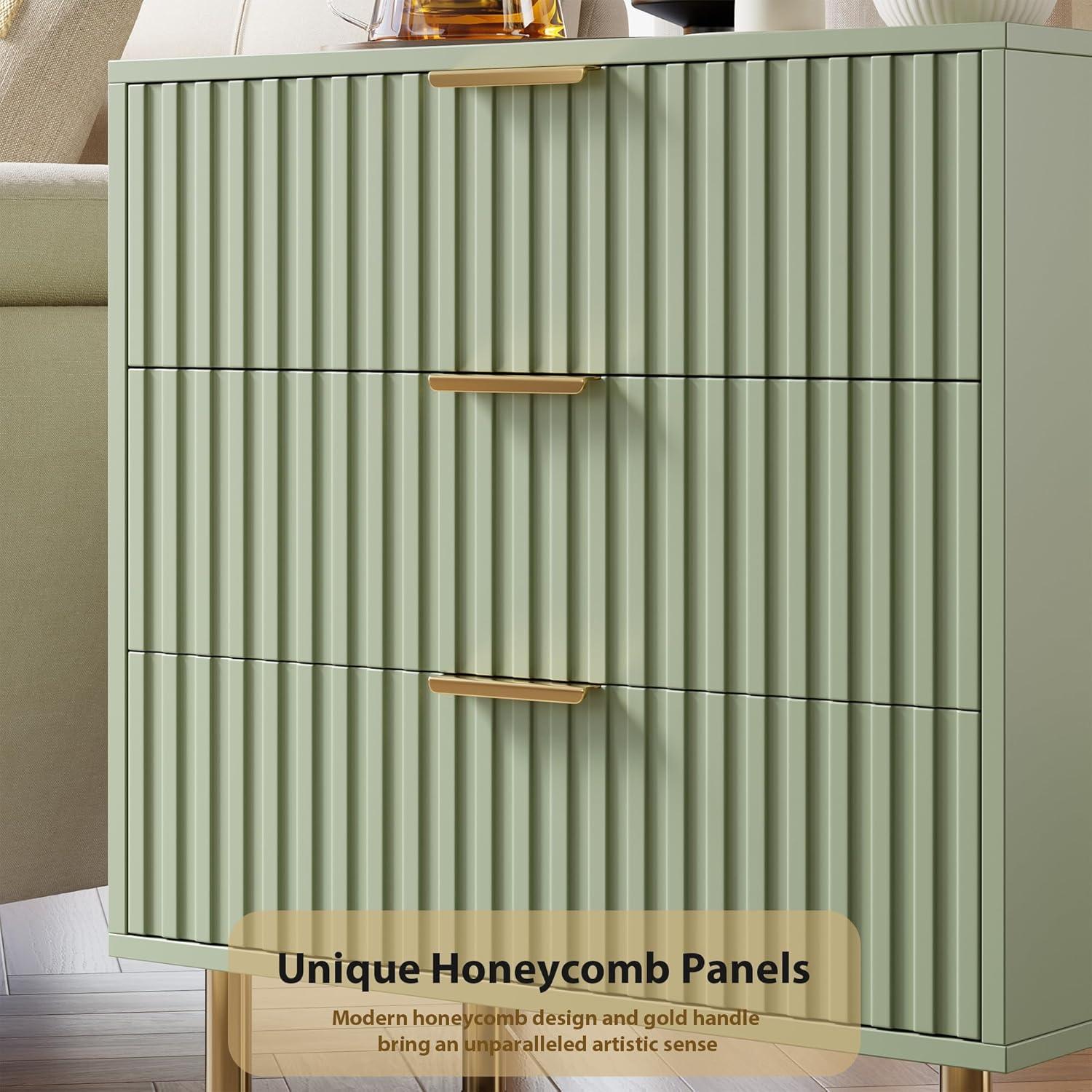 Garvee Modern 3-Drawer Dresser for Bedroom,Living Room, Fluted Wooden Nightstand with Deep Storage, Wide Top Chest Organizer, Kids Room Side Table