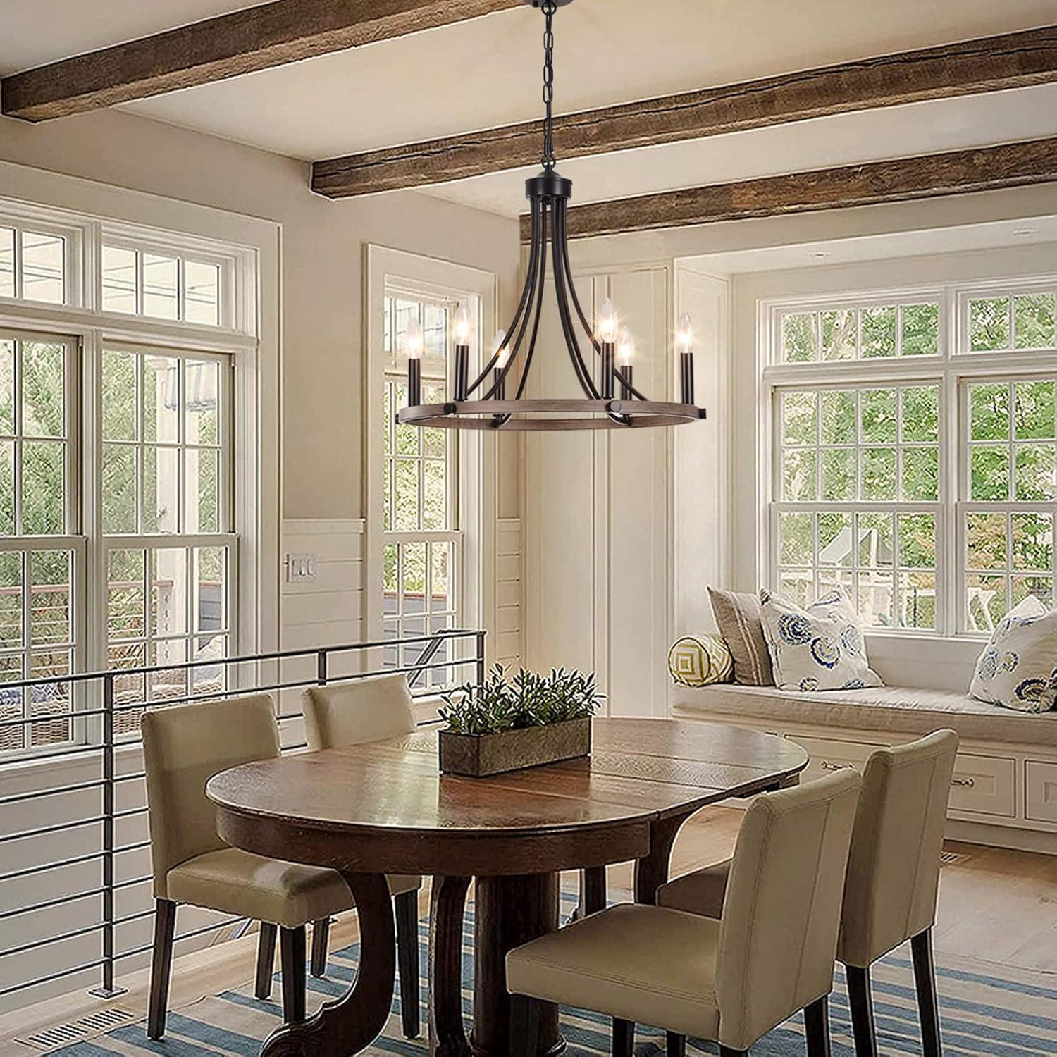 4-Light Black Modern Adjustable Height Light Fixture Wagon Wheel Chandelier