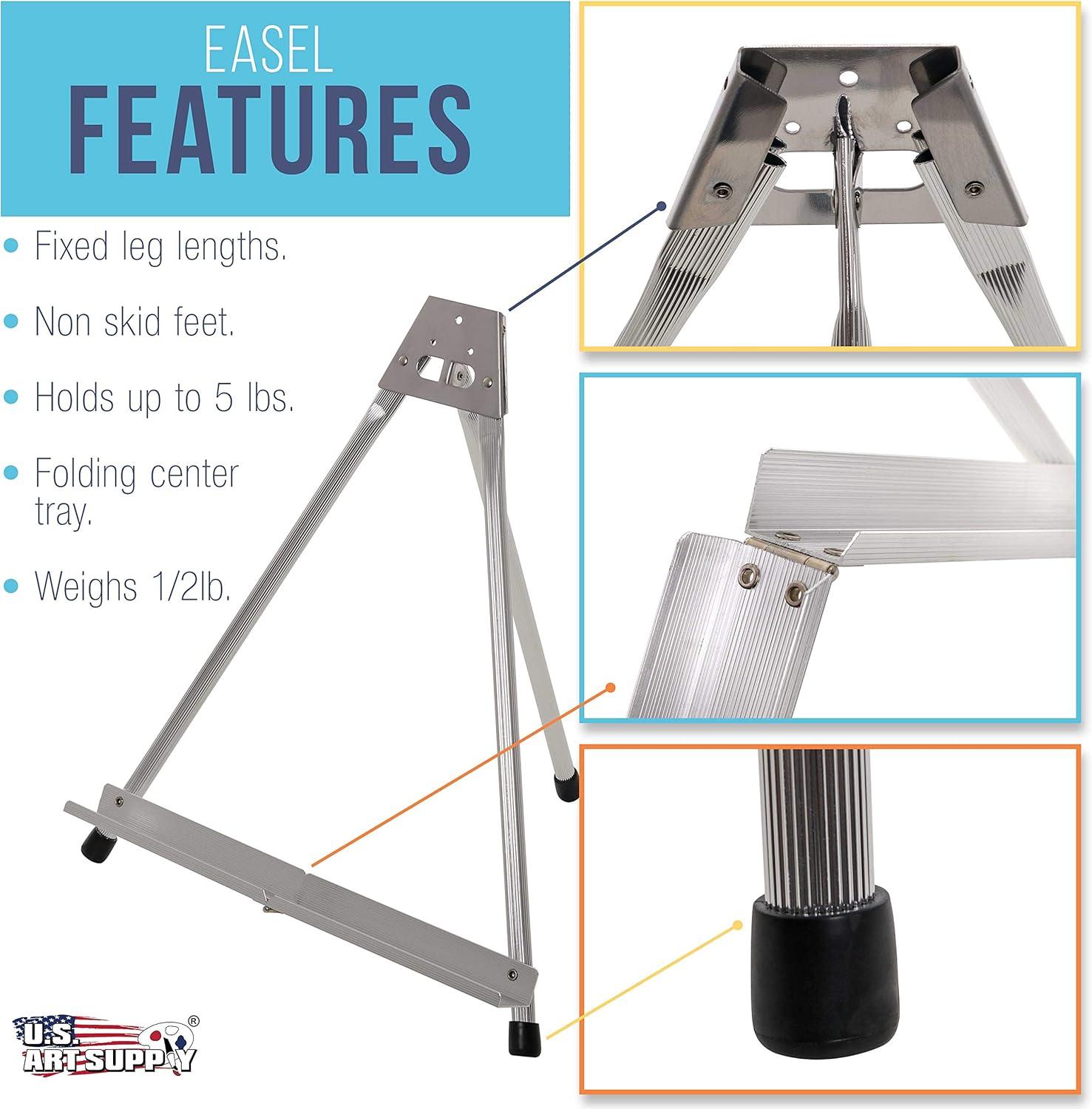 U.S. Art Supply 15" High Aluminum Tabletop Display Easel, Portable Artist Tripod Stand (Pack of 10) Hold Paintings Books