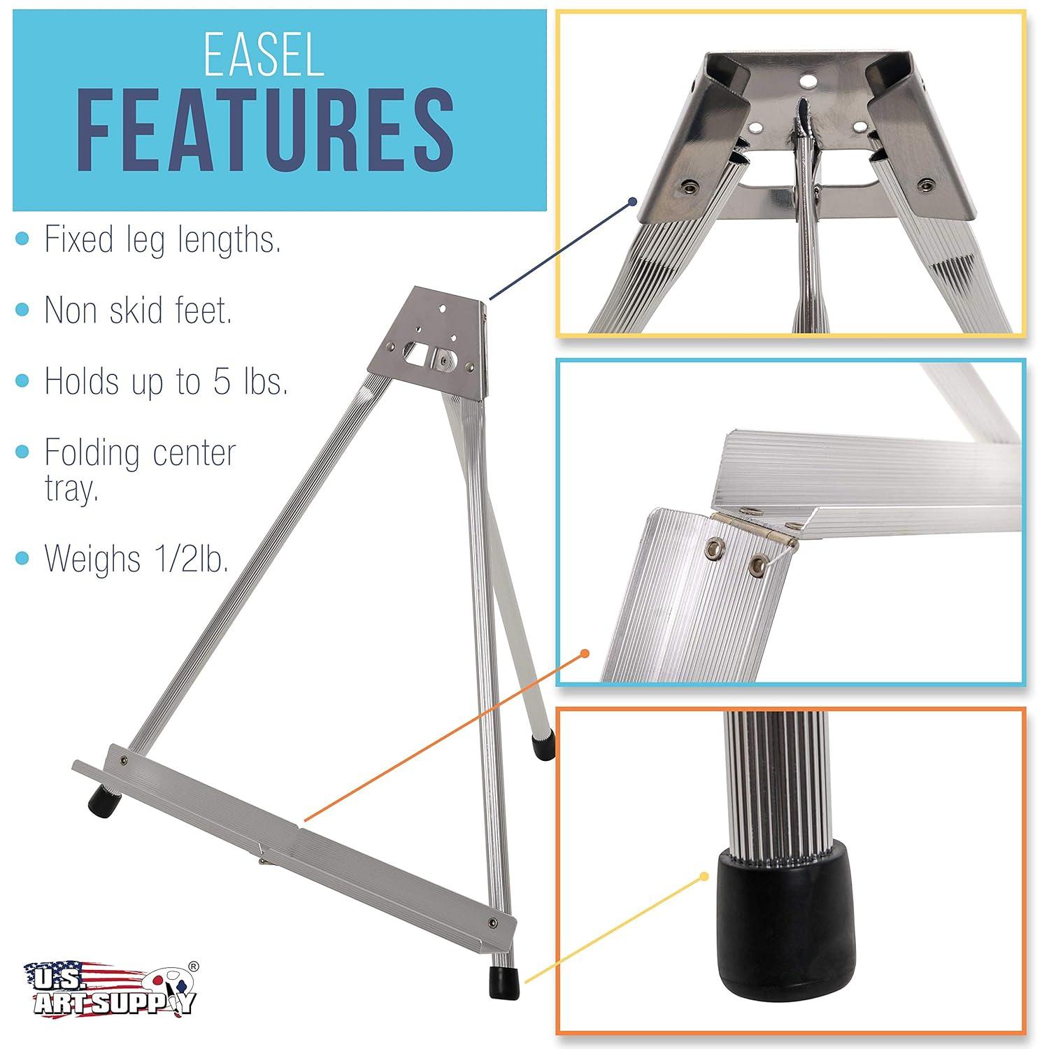 U.S. Art Supply 15" High Aluminum Tabletop Display Easel, Portable Artist Tripod Stand (Pack of 10) Hold Paintings Books