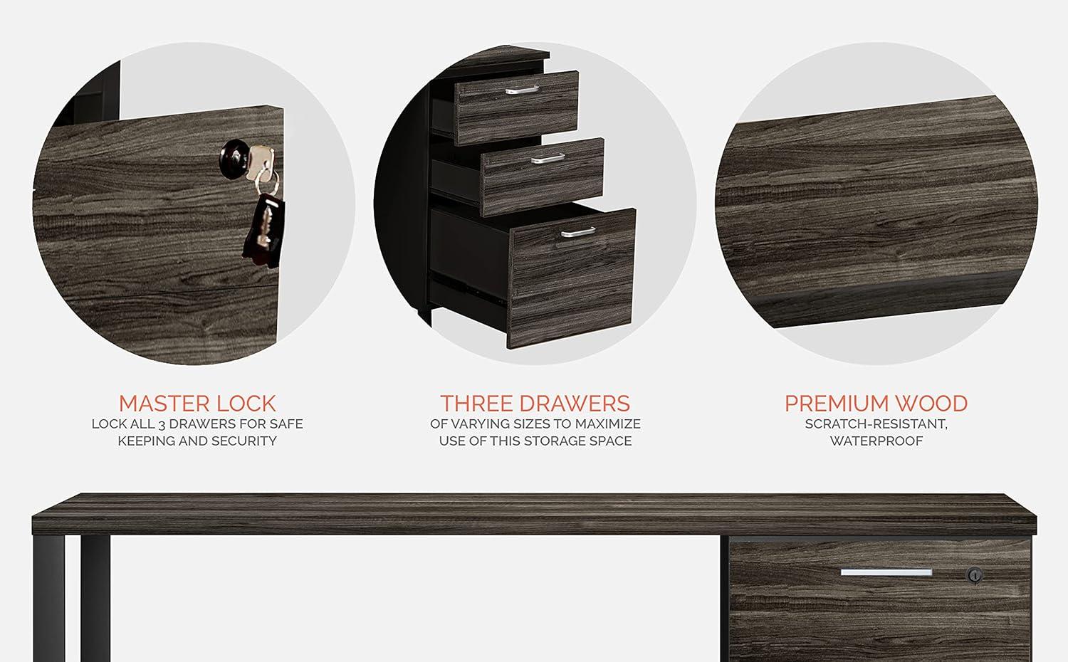 Modern Designs by Crafts and Comfort Milano Modern Home & Office Computer Desk - 47 Inch with 3 Locking Drawers - Wooden Study Writing Desk with Storage Space - Grey/Black