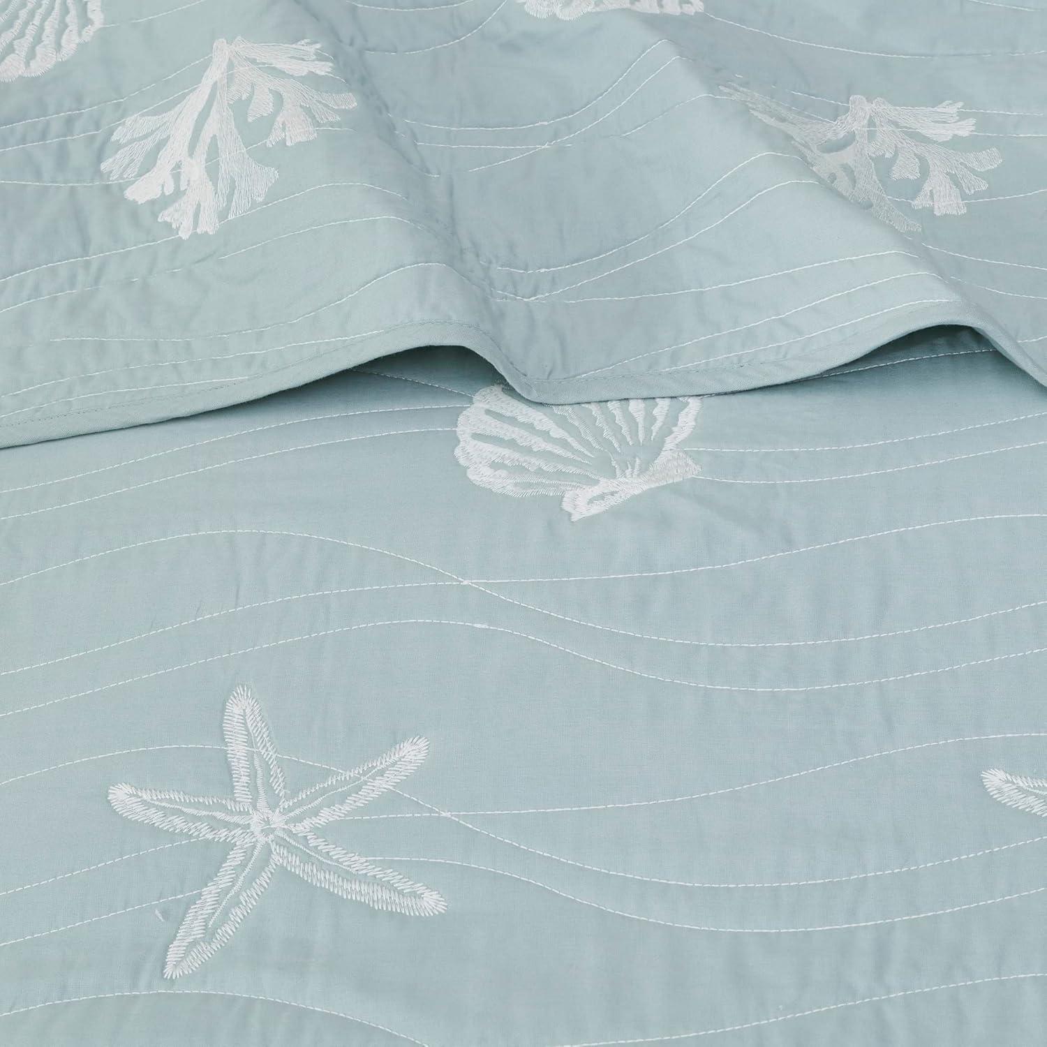 Harbor House Seaside 4 Piece Cotton Reversible Embroidered Quilt Set