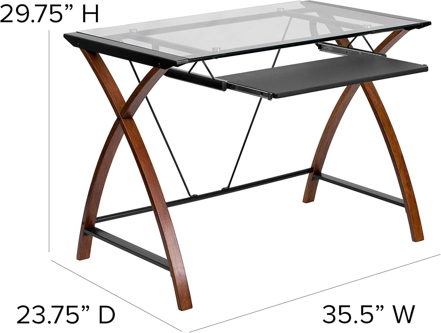 Flash Furniture Jude Tempered Glass Computer Desk with Pull-Out Keyboard Tray, Cherry/Clear