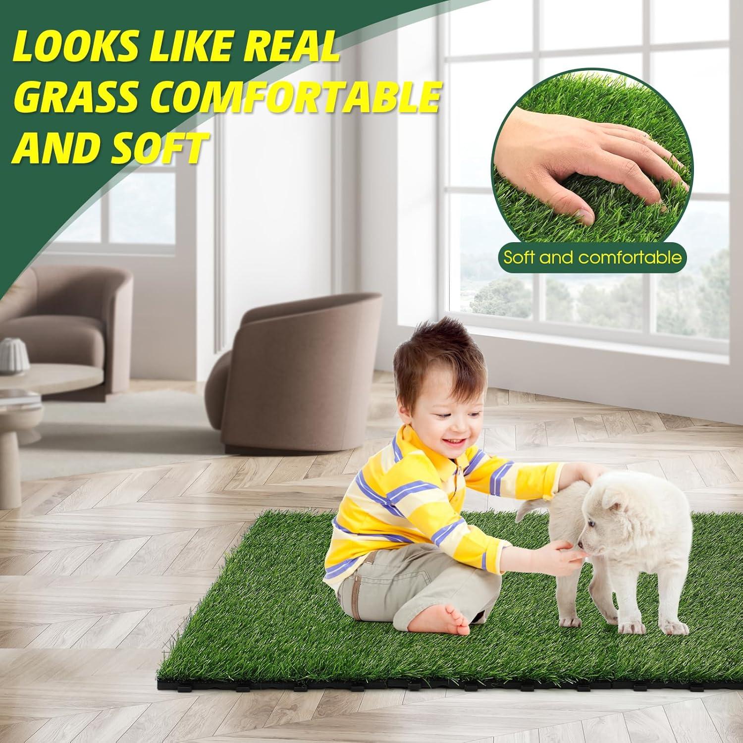 9 Pack 12" × 12" Artificial Grass Tiles - Self-Draining, Interlocking, and Easy to Install - Perfect for Patios, Balconies, Dogs, Pets, and Kids