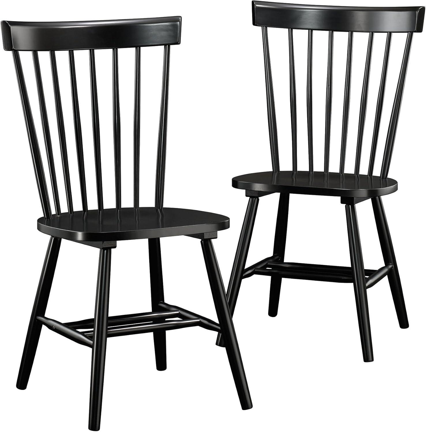 Black Solid Wood Upholstered Windsor Side Chairs, Set of 2