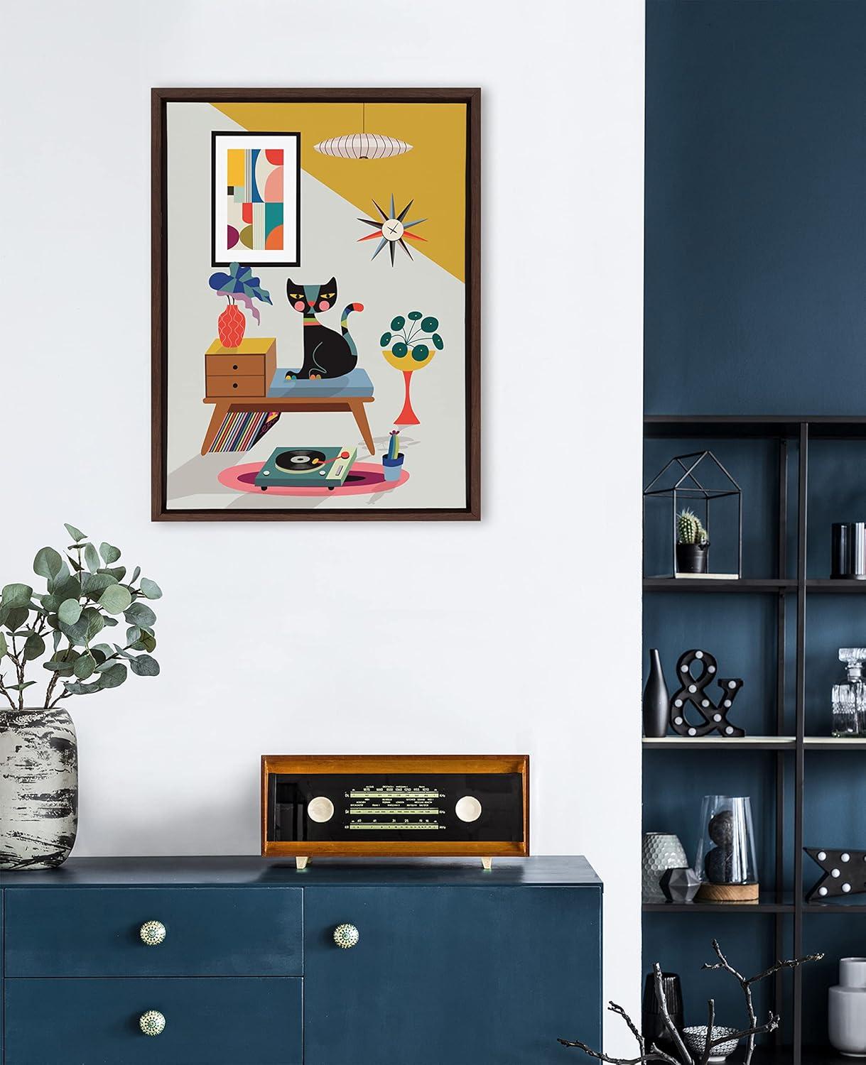 Kate and Laurel Sylvie Record Player Framed Canvas by Rachel Lee of My Dream Wall