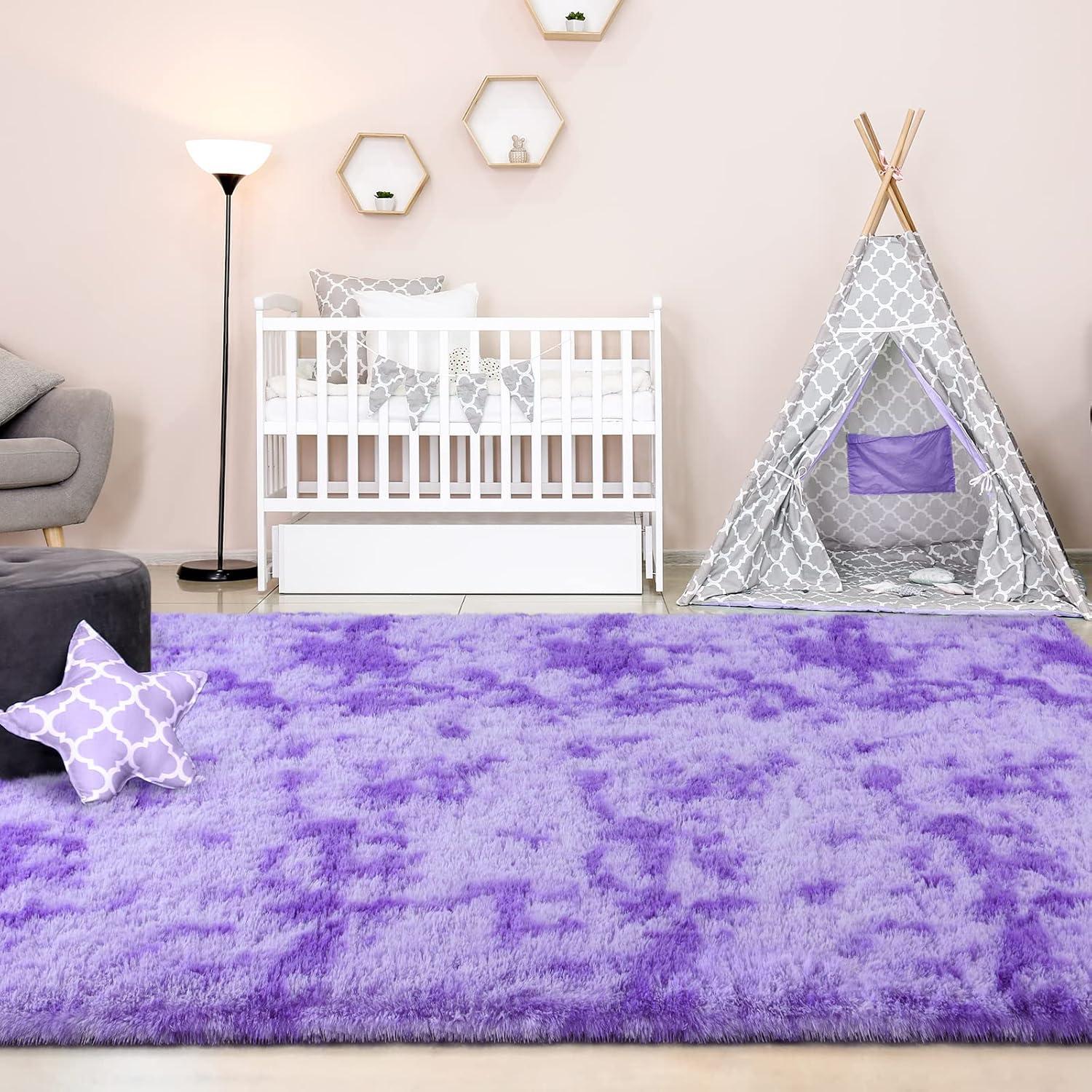 Noahas Fluffy Shaggy Rugs, 5x8 Feet Purple Plush Rugs for Girls Bedroom, Soft Kids Room Carpets, Large Bedside Rug, Upgrade Non-Slip Rugs for Children Nursery Dorm Home Decor, Purple