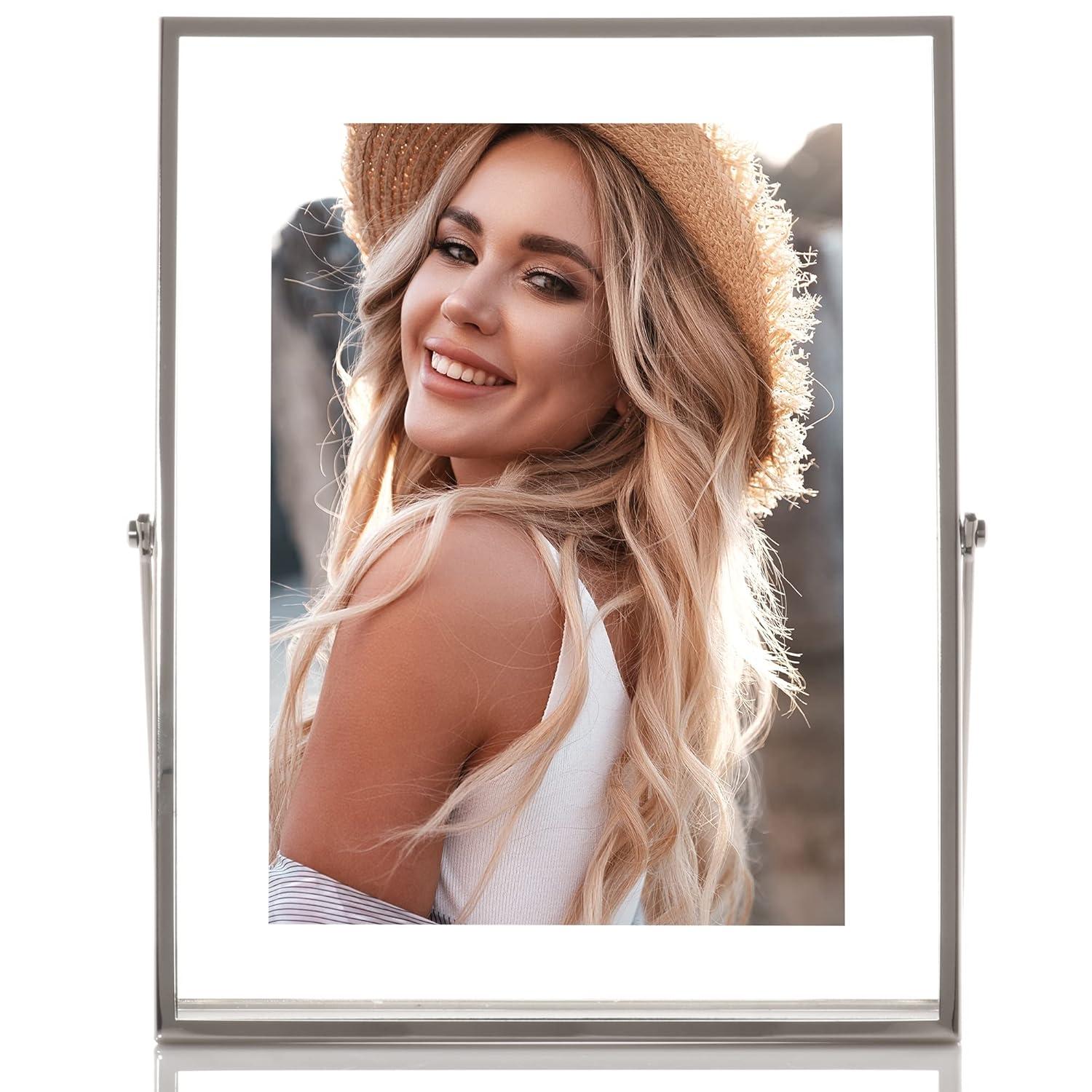5x7 Silver Metal Easel Float Picture Frame