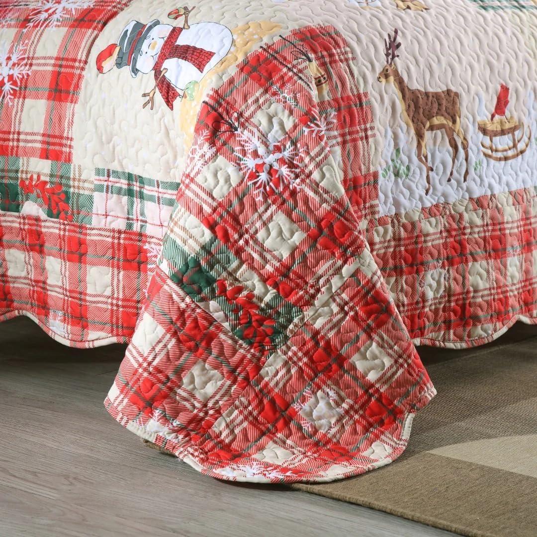 Christmas Quilt Set, Reversible Bedspread Coverlet, Lightweight Bed Cover, 1 Quilt 2 Pillow Shams