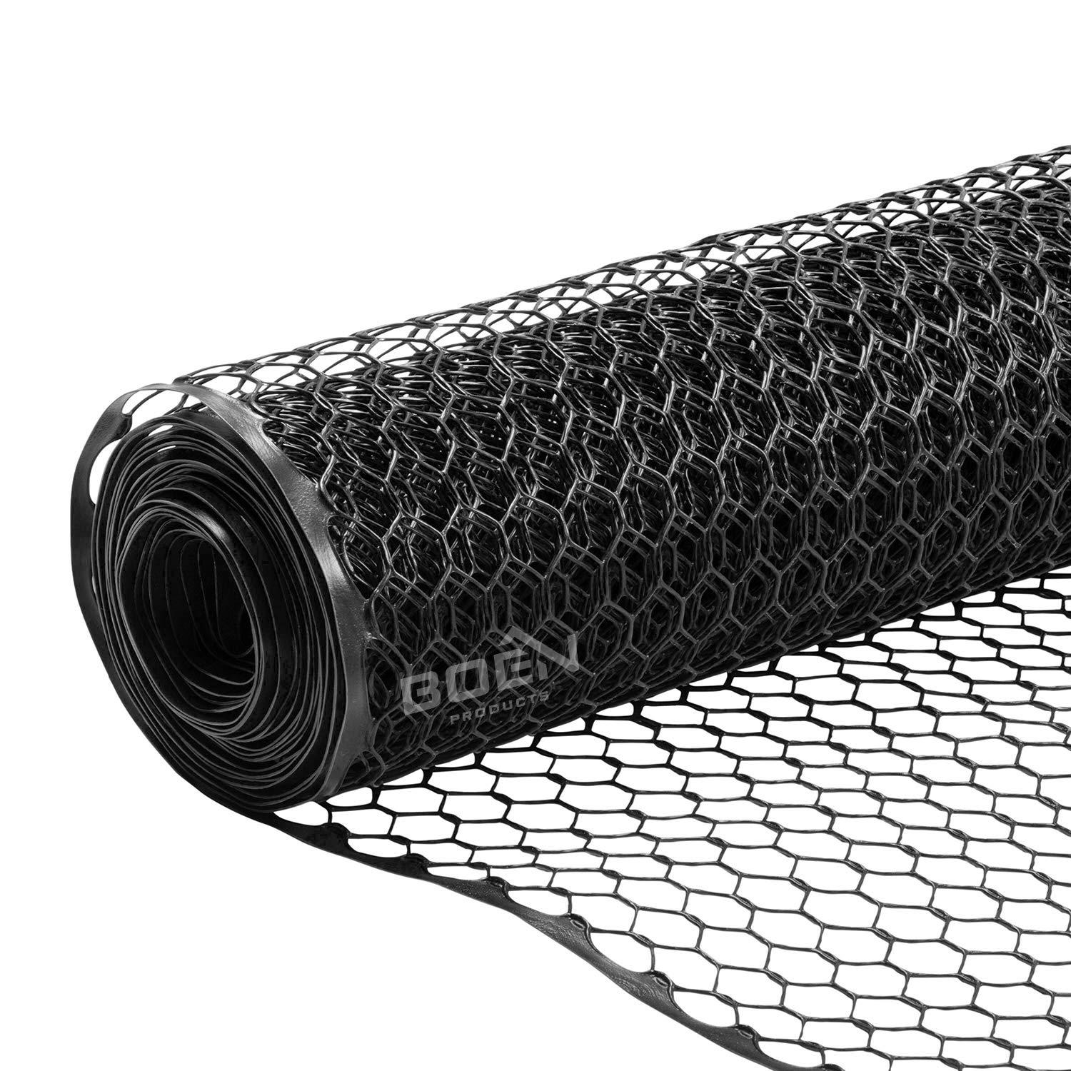 Boen - Plastic Hex Chicken Wire Mesh Temporary Fence Roll (2' x 25' - Black) - Plastic Fence Poultry Netting for Temporary or Semi Permanent Enclosures, Deer Netting Fence, Construction Fencing