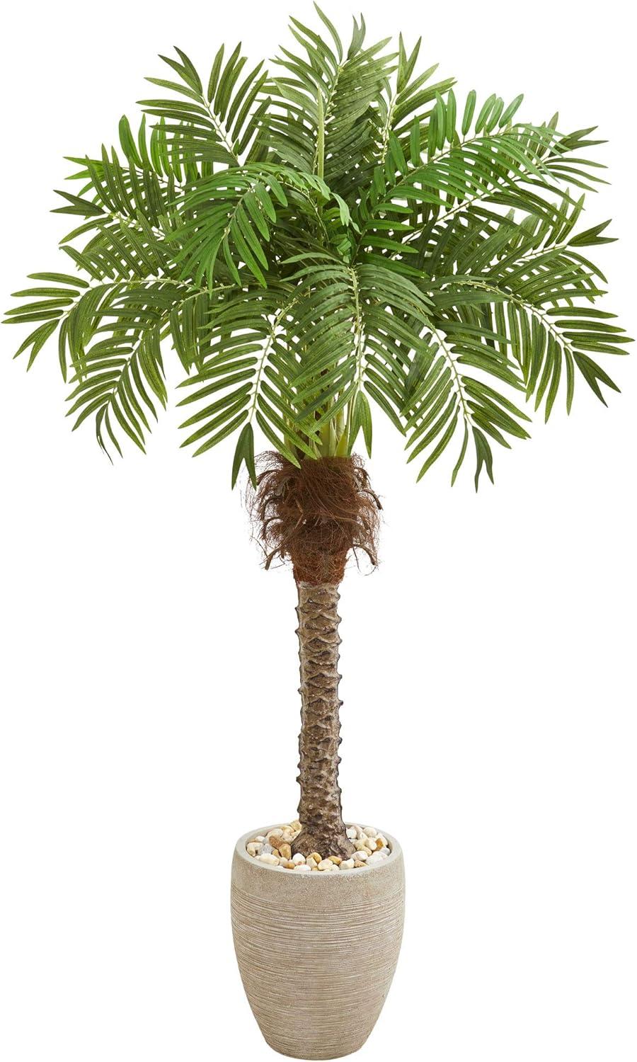 Nearly Natural 63-in Robellini Palm Artificial Tree in Sandstone Planter