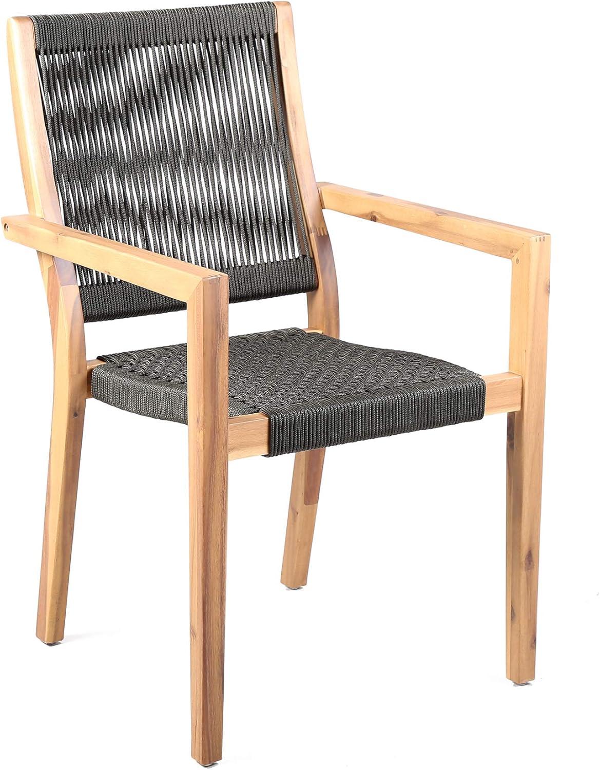 Madsen Charcoal Rope and Natural Eucalyptus Outdoor Dining Chair Set