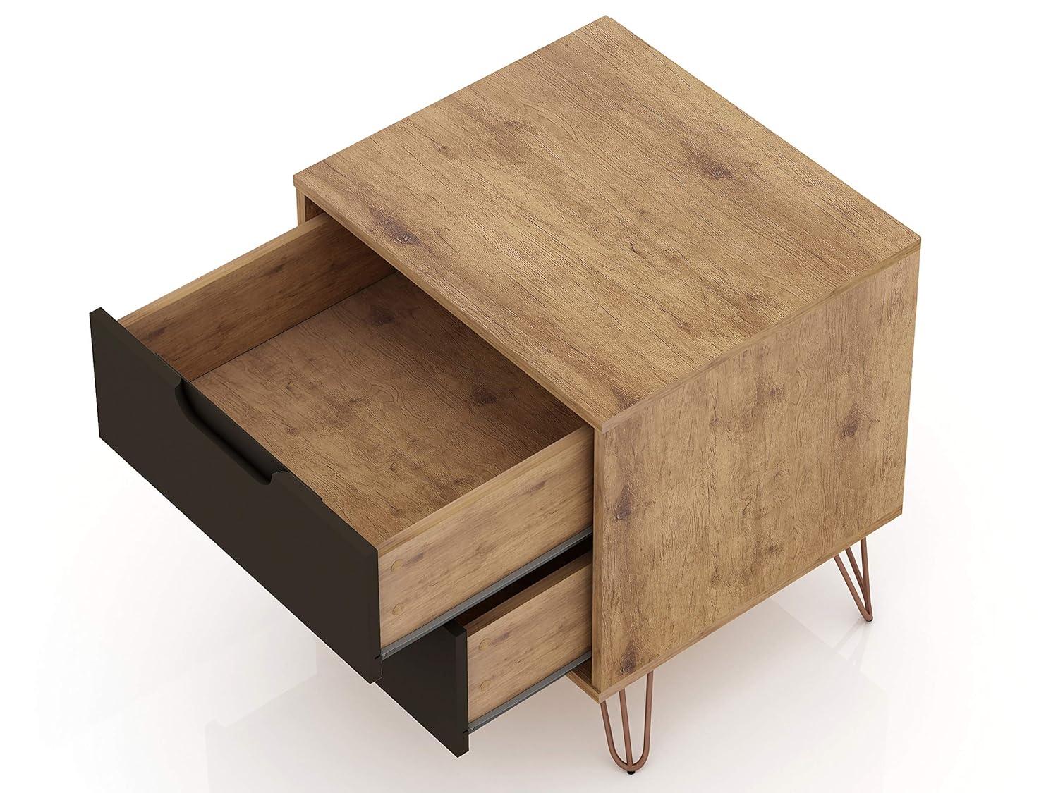 2.0 Rockefeller Nightstand Textured Gray - Manhattan Comfort: Modern Bedside Table, 2 Drawers, Metal Legs
