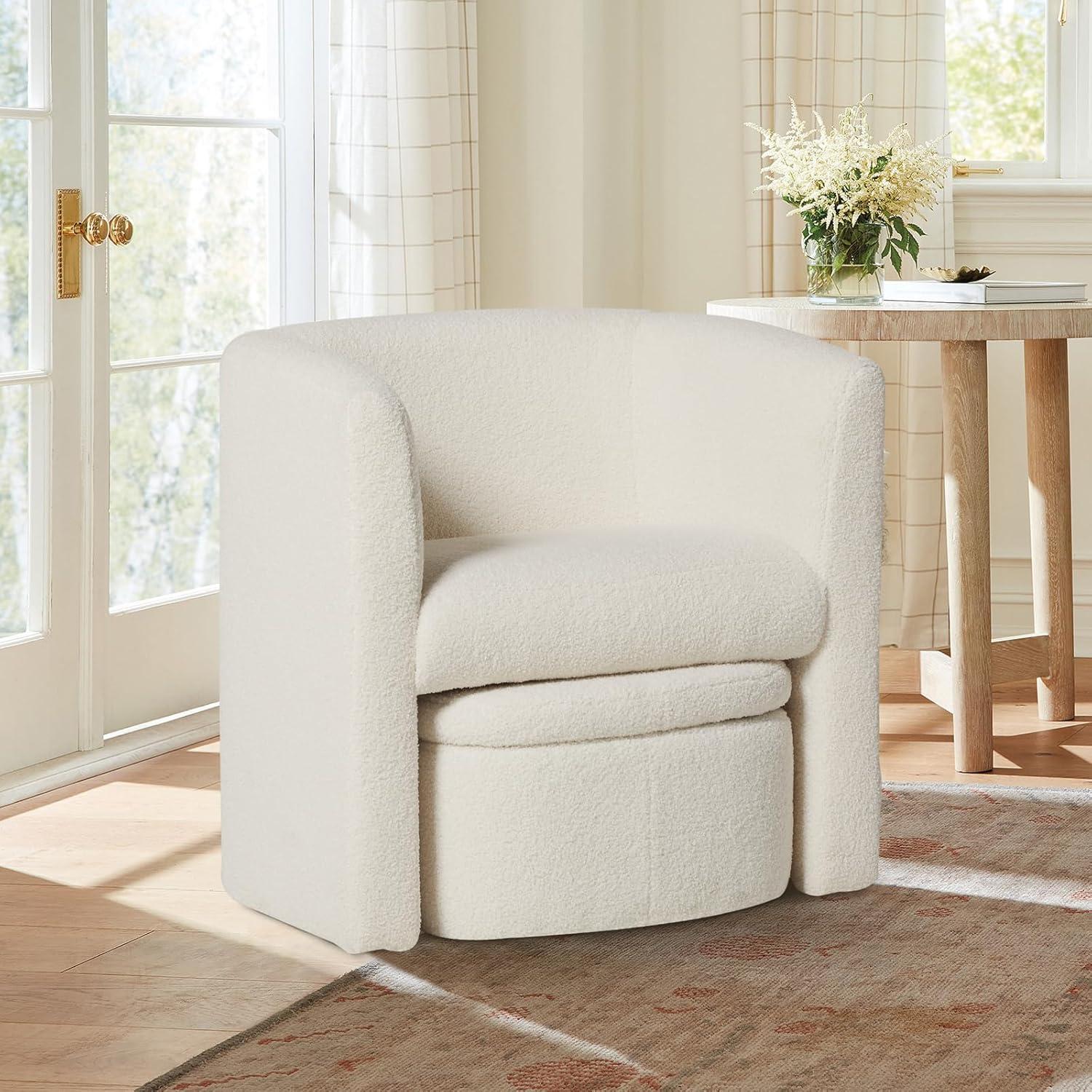 Barrel Chair with Storage Ottoman Set | COLAMY | Cream