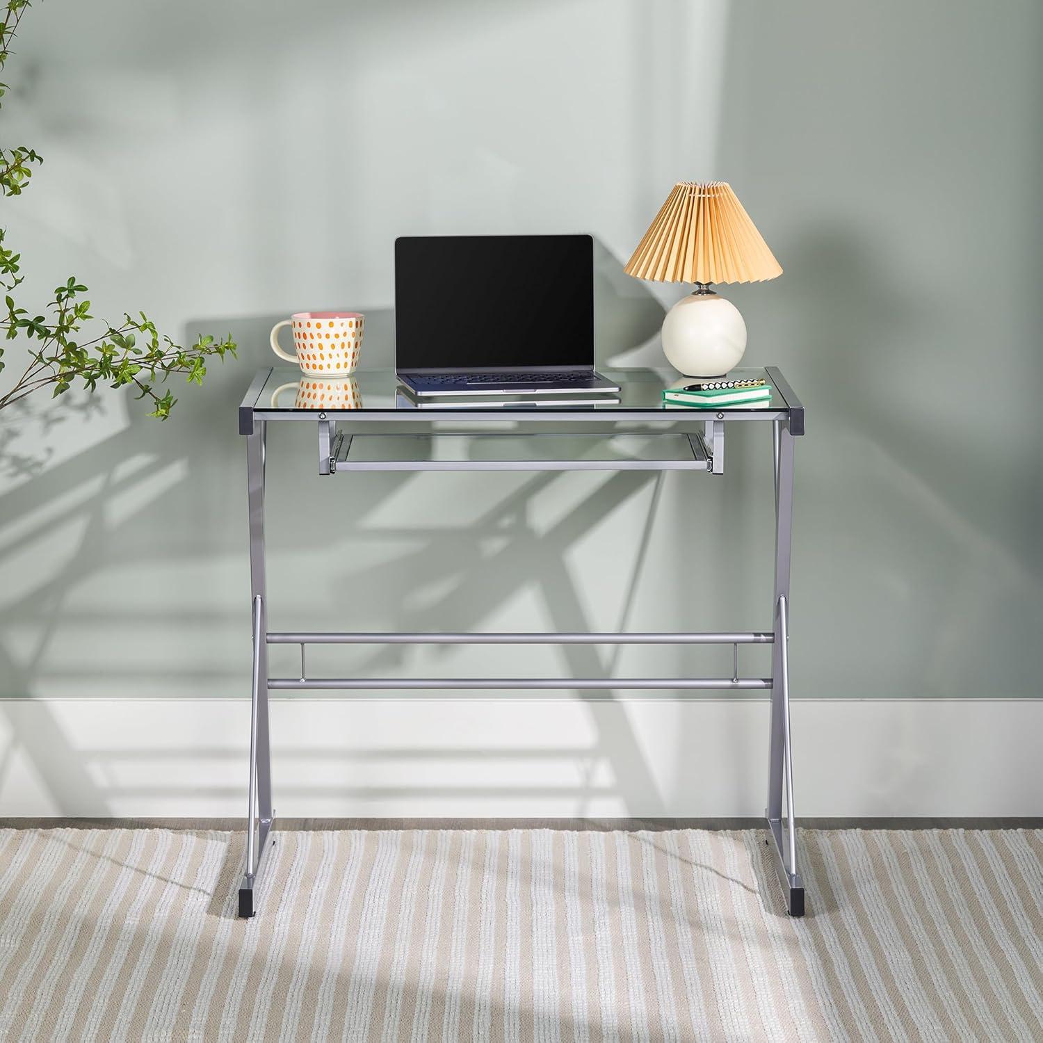 WE Furniture Home Office Glass Metal Computer Desk