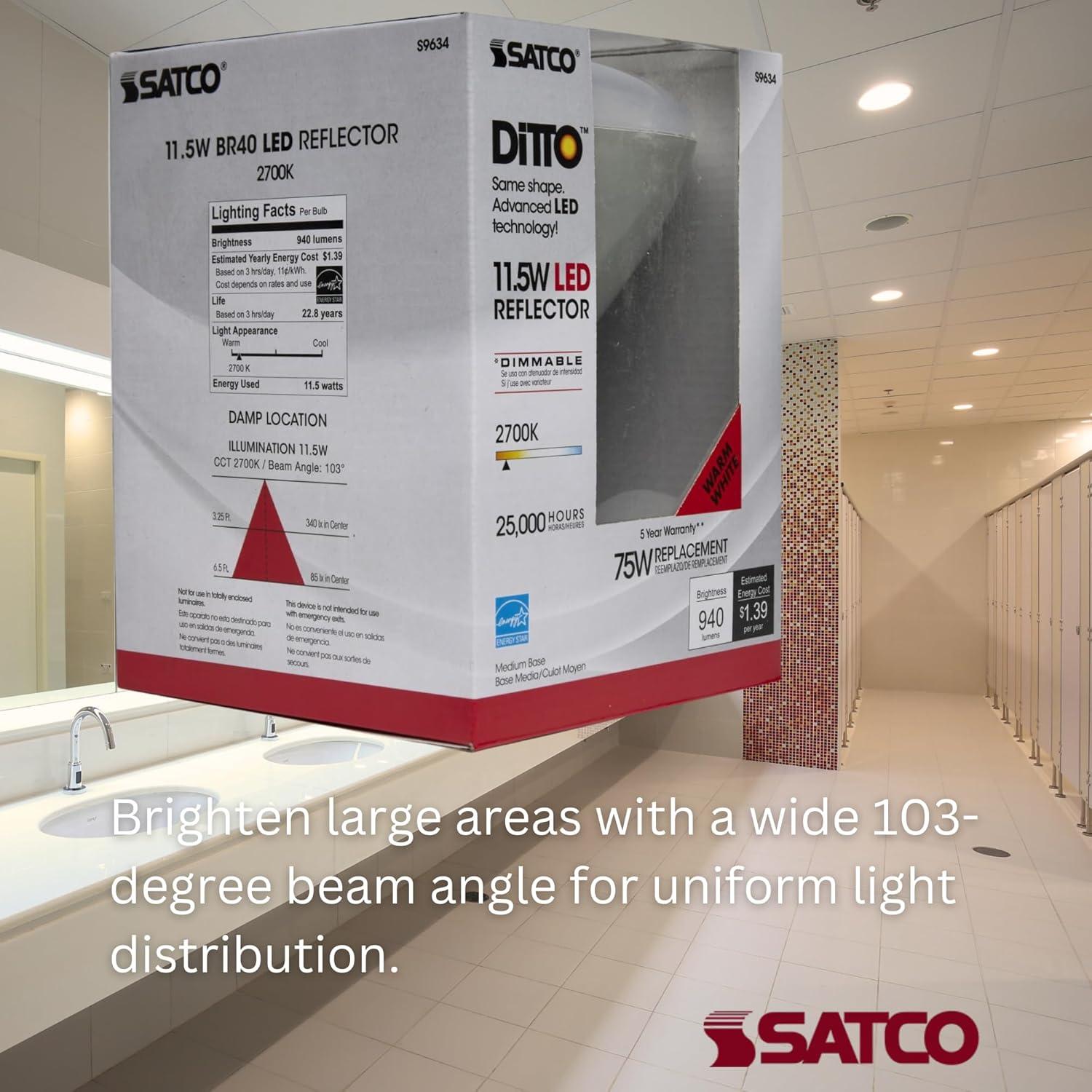 Satco 75 Watt Equivalent BR40 E26/Medium (Standard) Dimmable LED Bulb (Set of 6) S9634