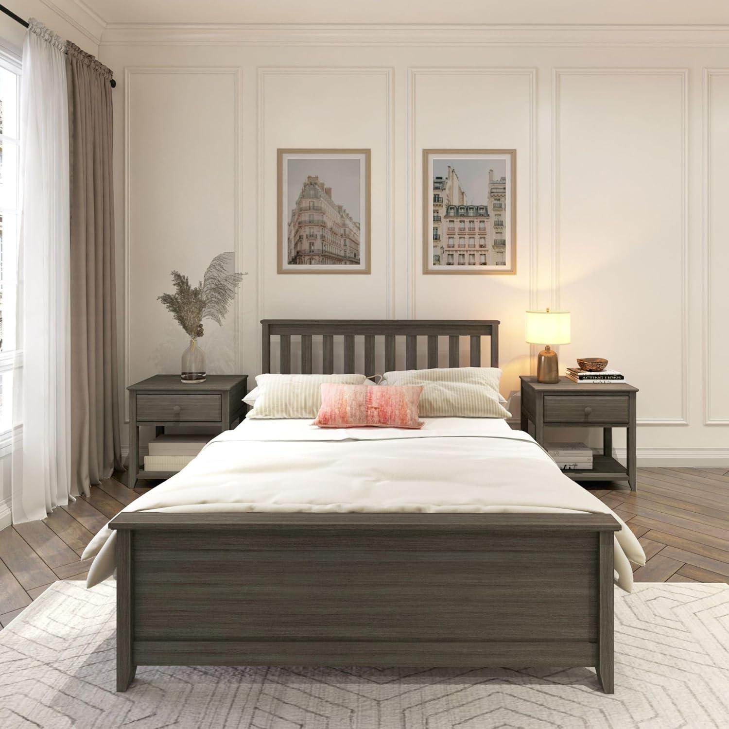 Plank+Beam Classic Solid Wood Full Size Bed Frame with Headboard for Adults