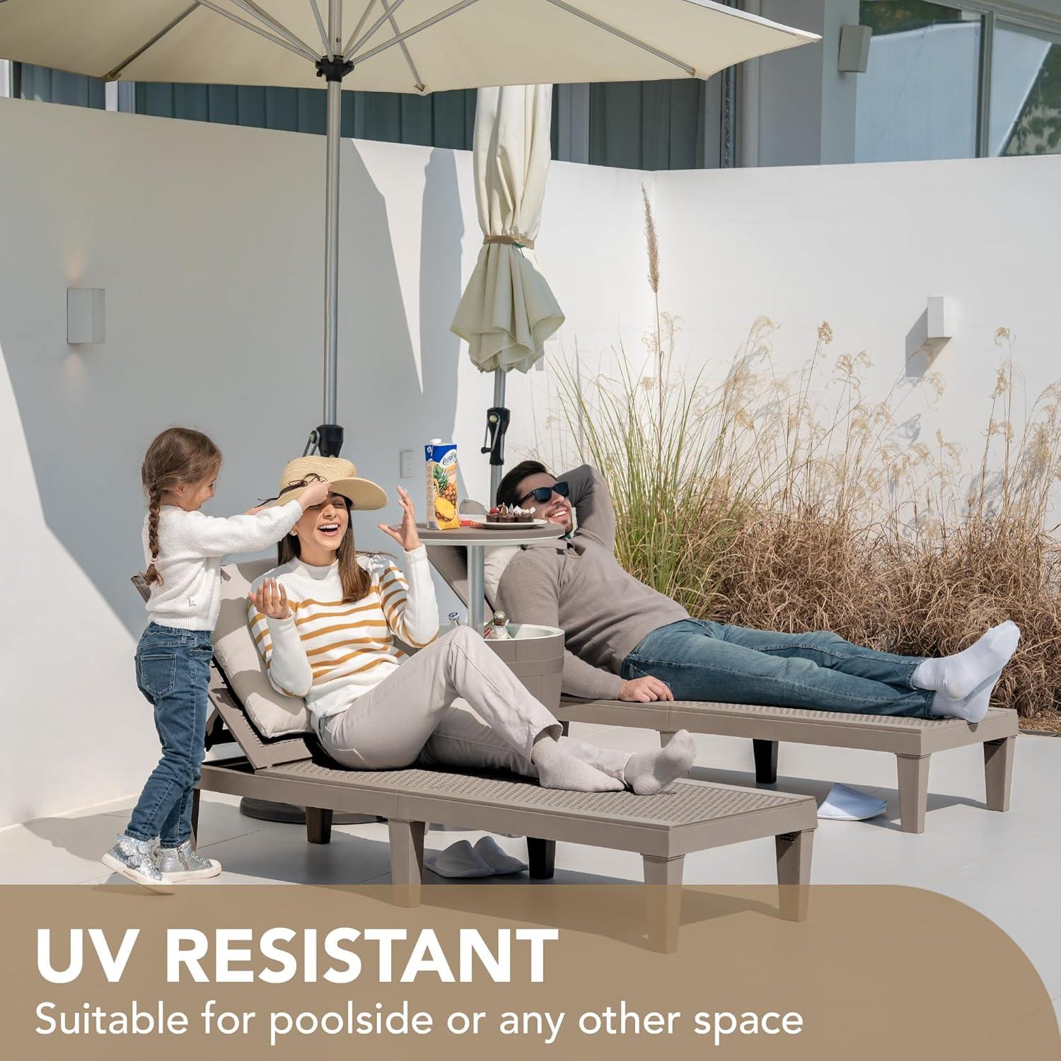 JUMMICO Patio Chaise Lounge Chair Set of 2 Outdoor PE Waterproof Adjustable Easy Assembly Lounge Chairs for Outside Pool Garden Deck Beach (Light Brown, Set of 2)