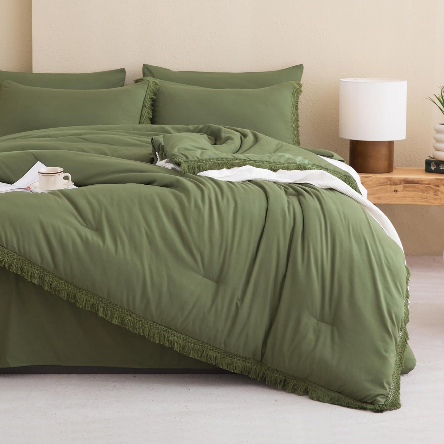 Olive Green Full Microfiber Reversible Bed in a Bag Set