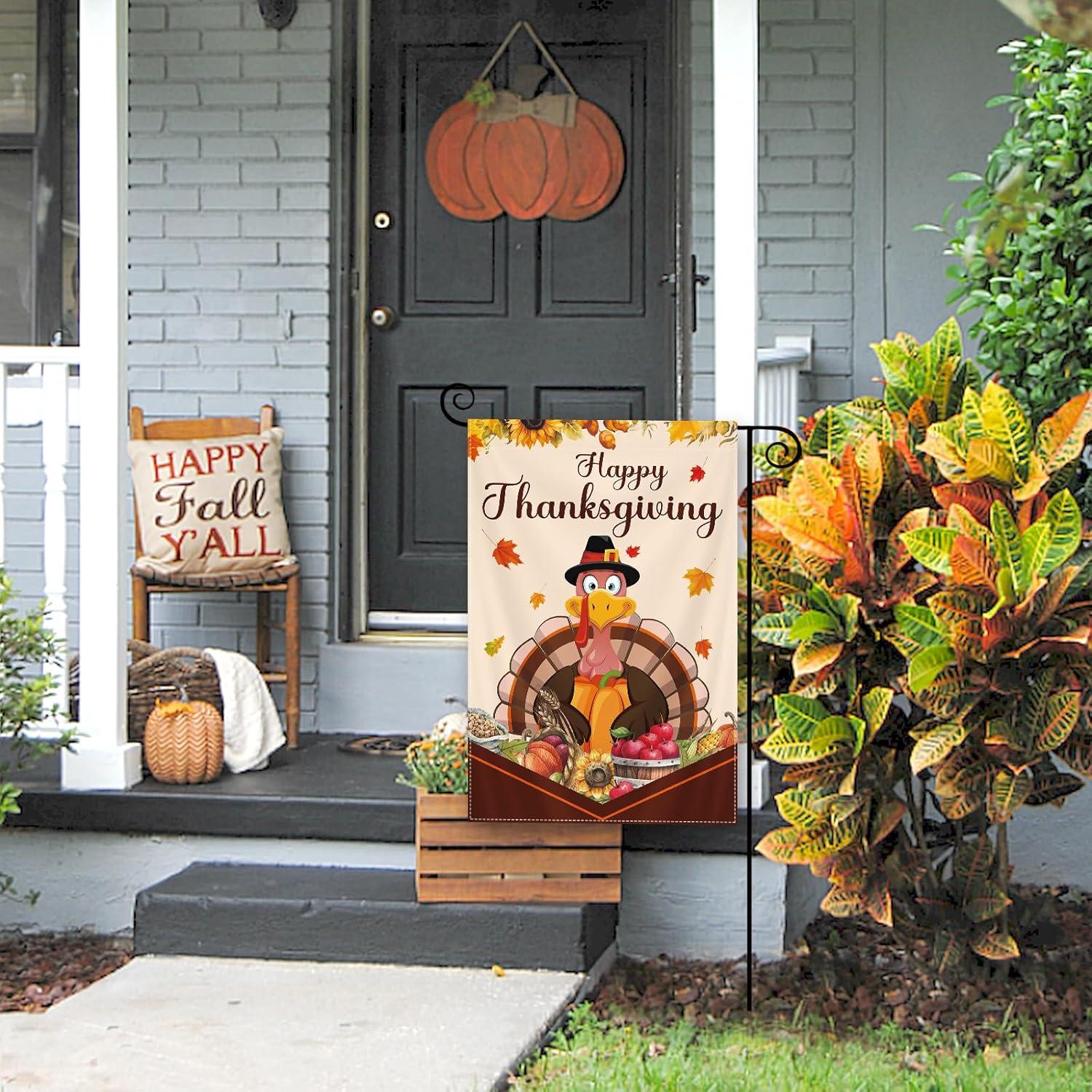 Thanksgiving Garden Flag,Happy Thanksgiving Flags 12 x 18 Inch Thanksgiving House Flag Double-Sided 2 Layer Thanksgiving Turkey House Flag For Thanksgiving Decoration