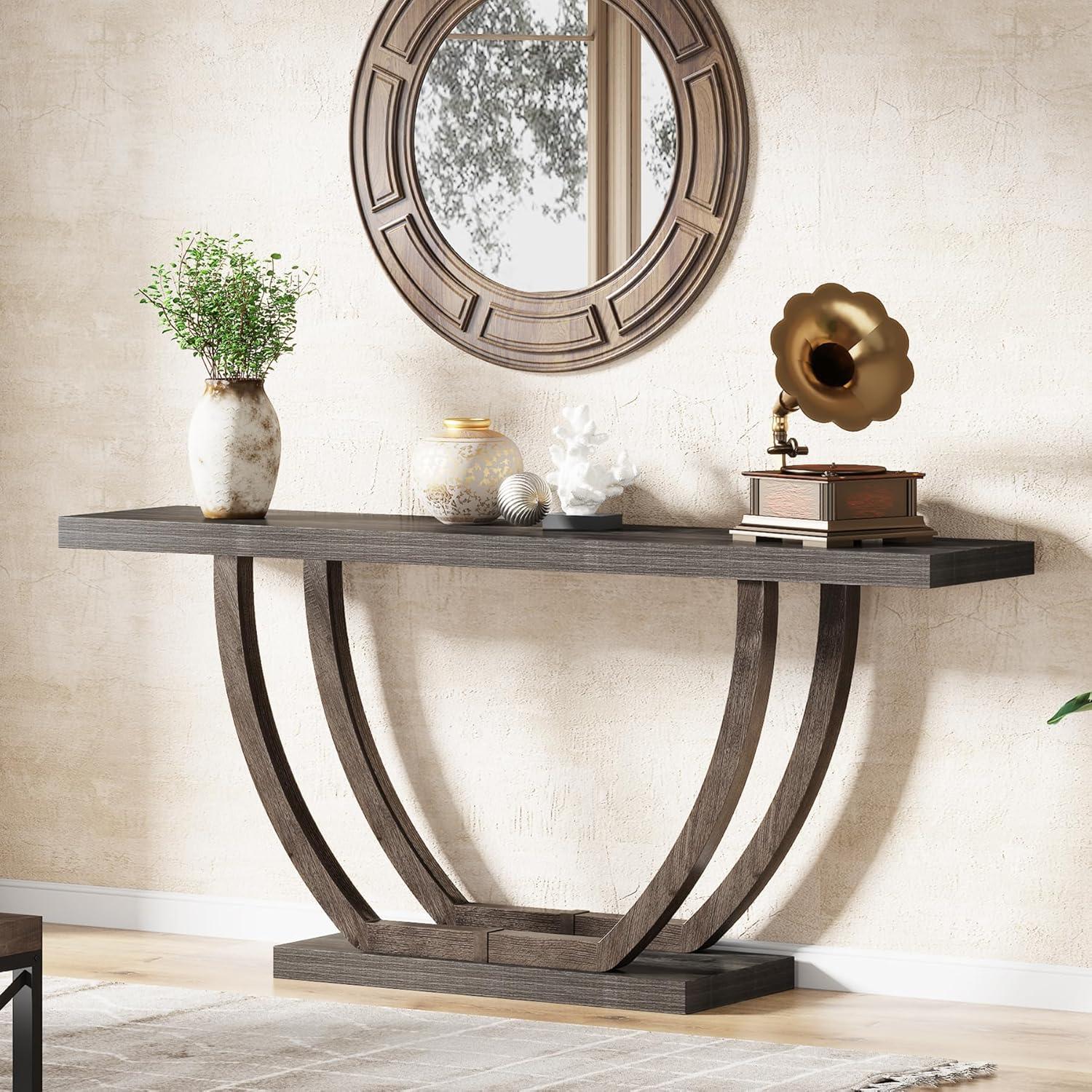 Resenkos Entryway Table, Console Sofa Table,63" Farmhouse Console Table, 2-Tier Entryway Sofa Table Gray