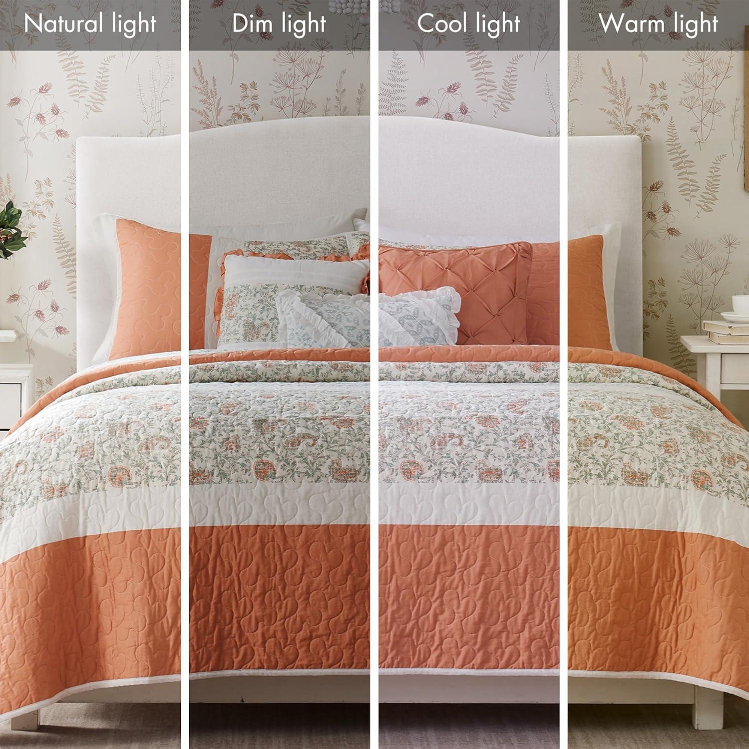 Madison Park 6pc King/California King Reversible Stella Percale with Throw Pillows Quilt Bedding Set Coral: Includes Embroidered Details