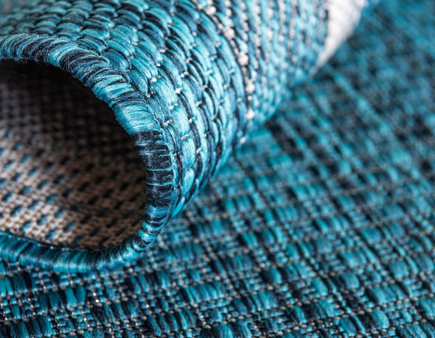 Unique Loom 9' 0 x 12' 2 Rectangle Indoor/Outdoor Border Teal Area Rug