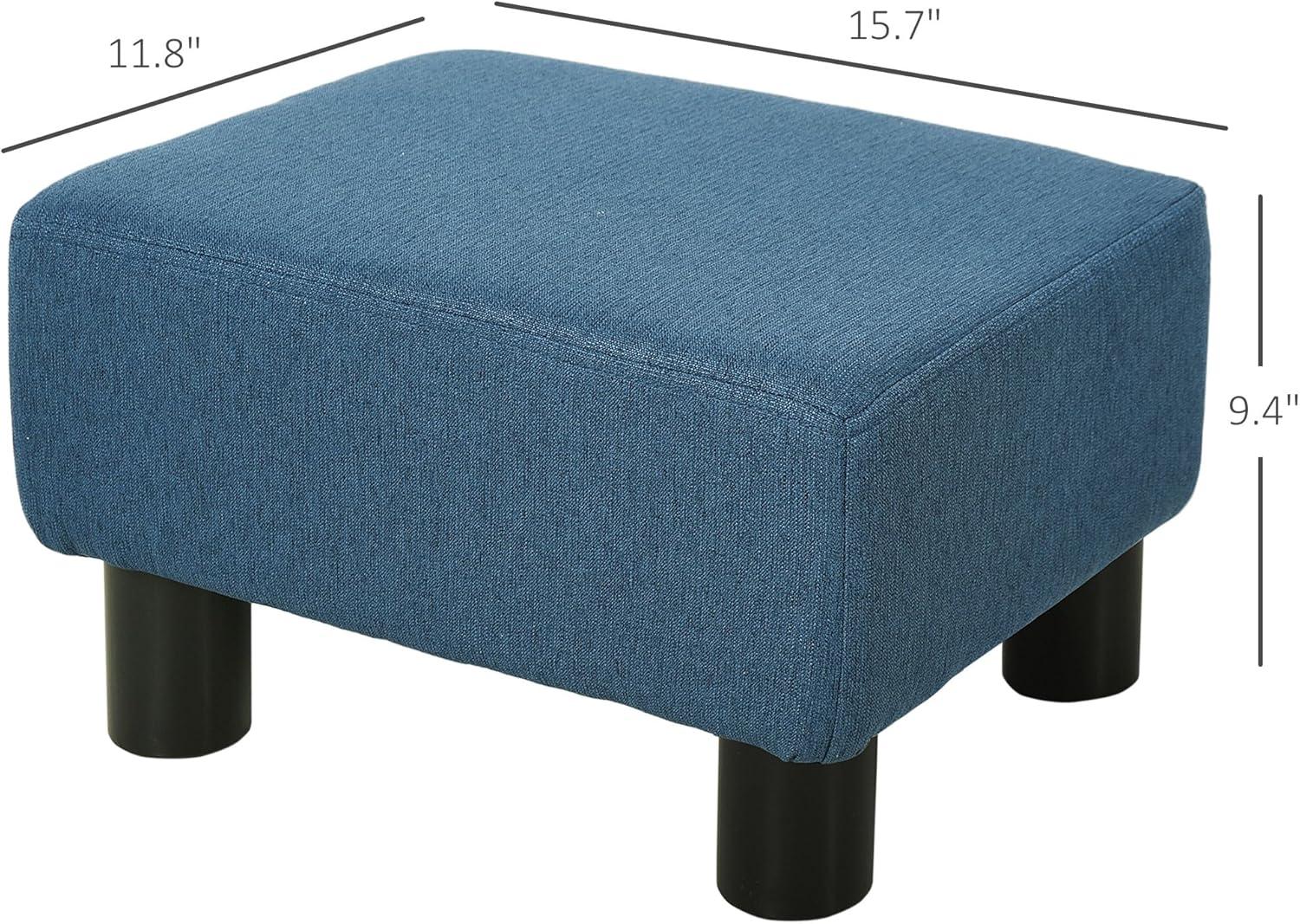 HOMCOM 16” Cube Modern Linen Fabric Pouf Footrest Ottoman - Dark Blue