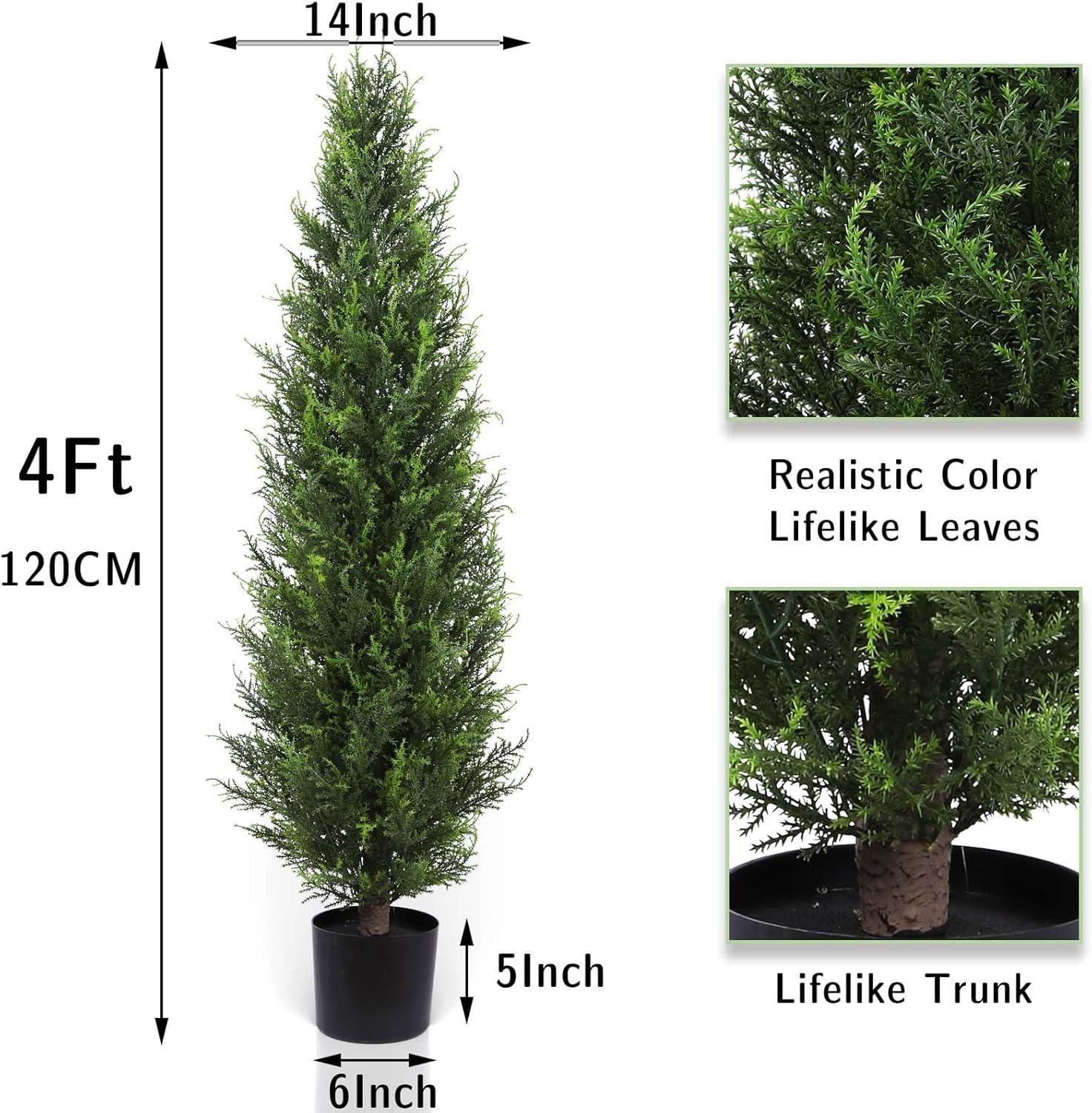 LINBONIO Artificial Cedar Tree 4 ft Artificial Topiary Trees Beautiful Realistic Faux Cedar Pines UV Protection for Longer Life 2Pack