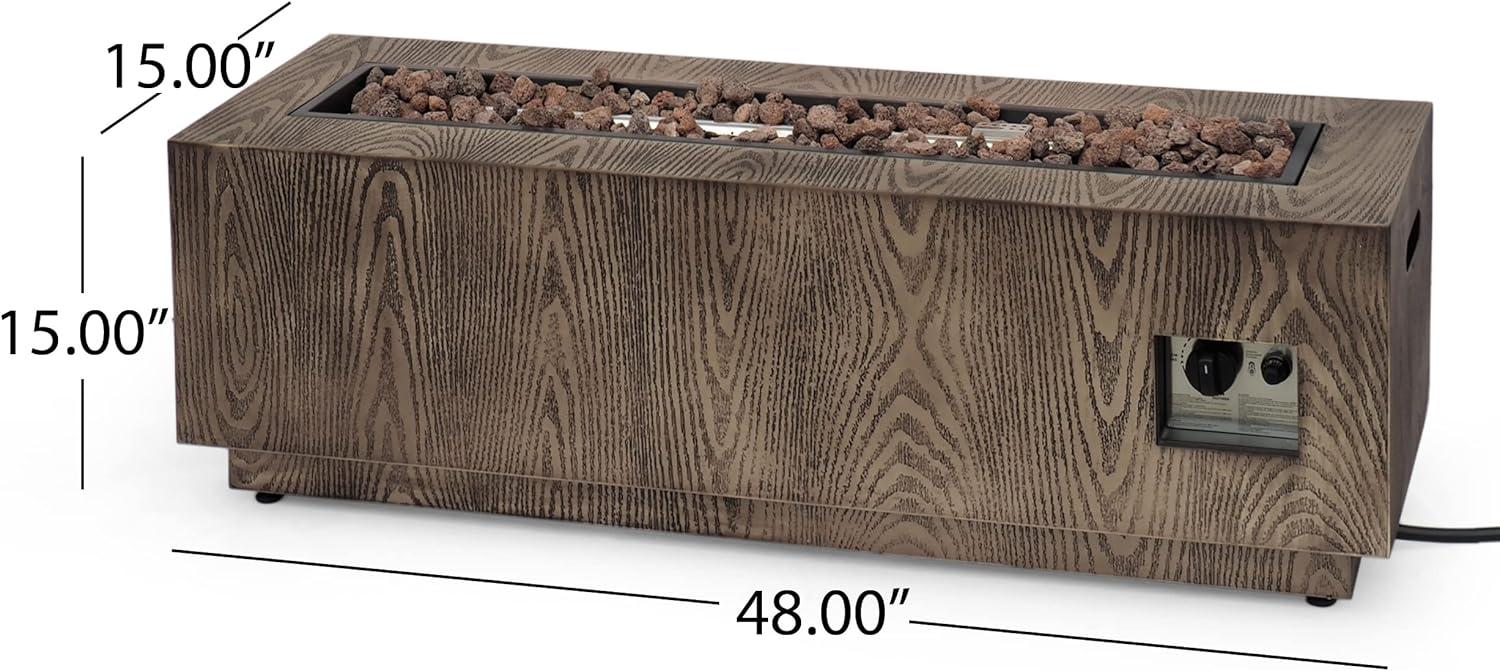 Christopher Knight Home Wellington Outdoor 50000 BTU Rectangular Fire Pit Wood Pattern Brown:  No Assembly, Push Button Ignition