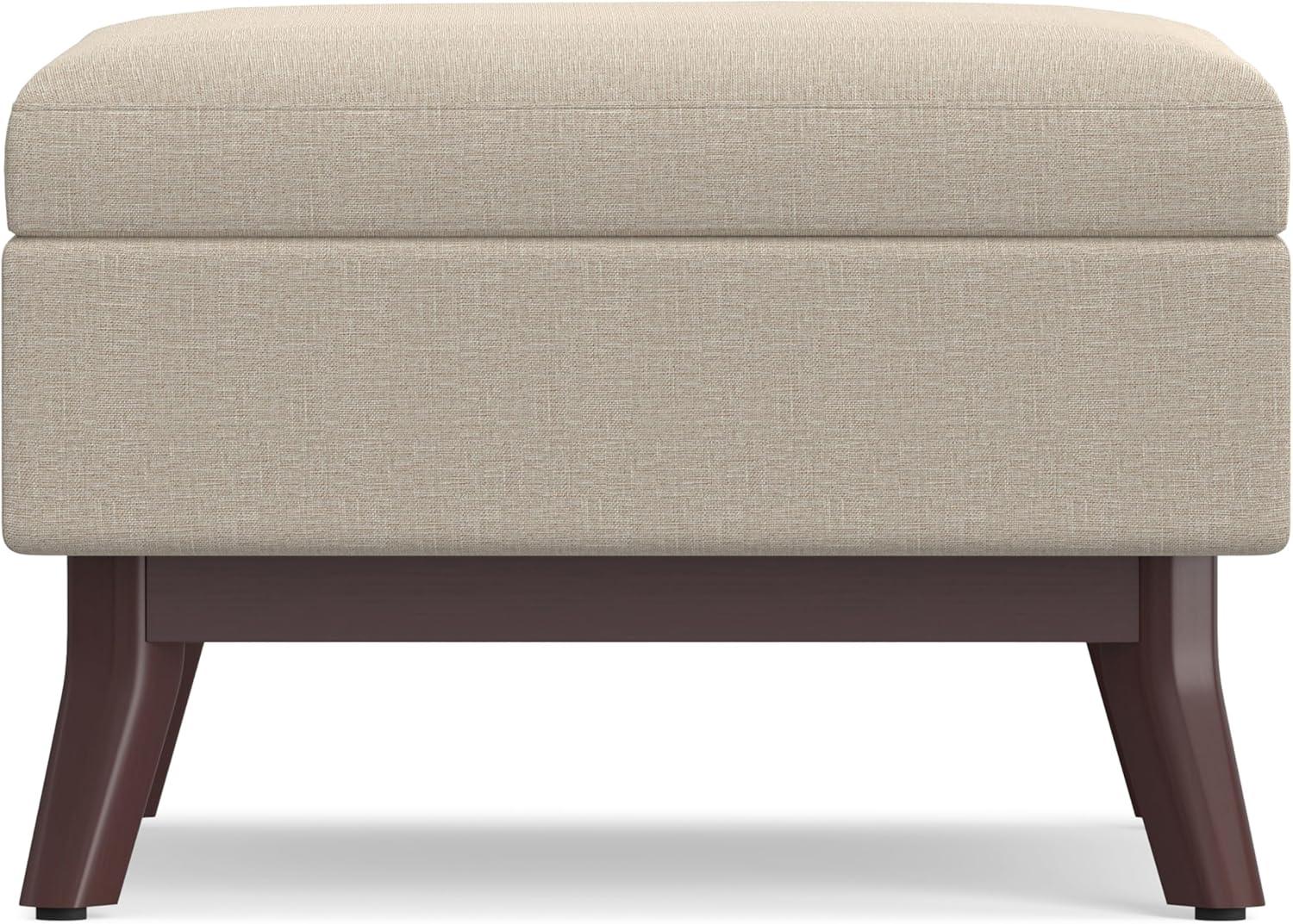 Simpli Home Owen 34"W Upholstered Coffee Table Storage Ottoman with Lift Top and Solid Wood Legs