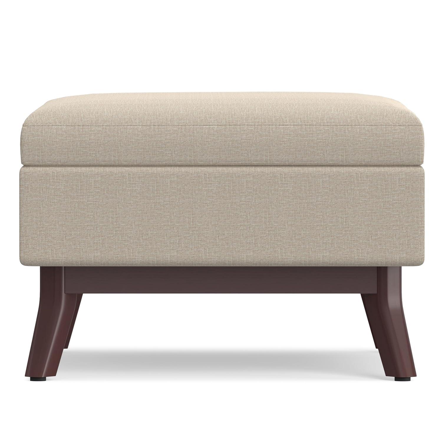 Simpli Home Owen 34"W Upholstered Coffee Table Storage Ottoman with Lift Top and Solid Wood Legs