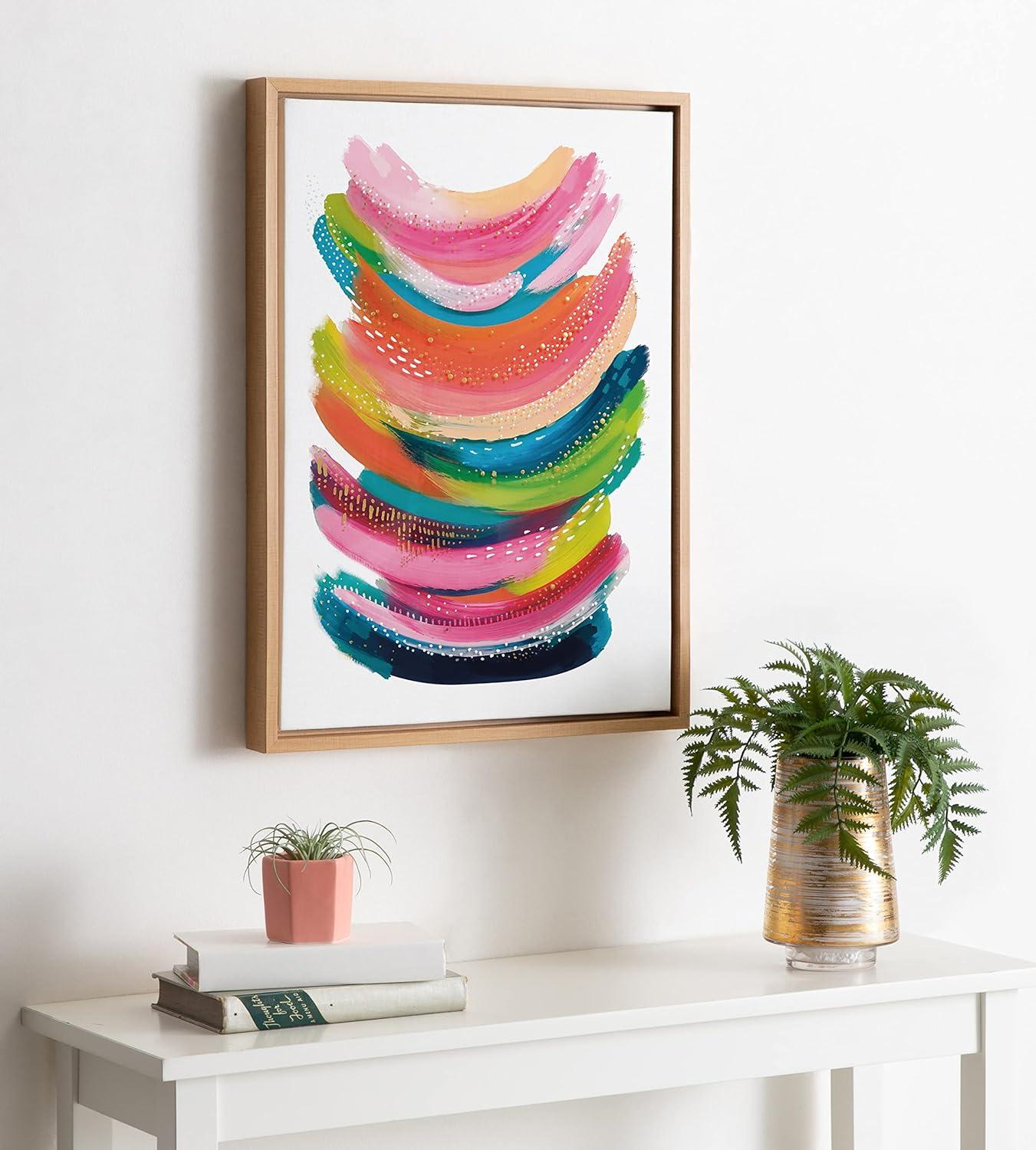 Kate and Laurel Sylvie Bright Abstract Framed Canvas Wall Art by Jessi Raulet of Ettavee, 18x24 Natural, Modern Colorful Brushstrokes Art for Wall