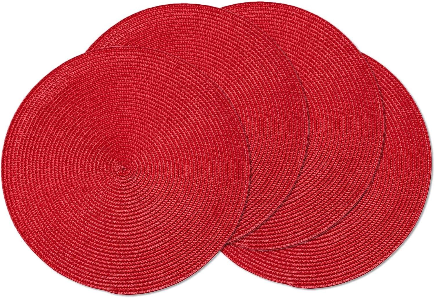 Red 15" Round Cotton Braided Placemats, Set of 4